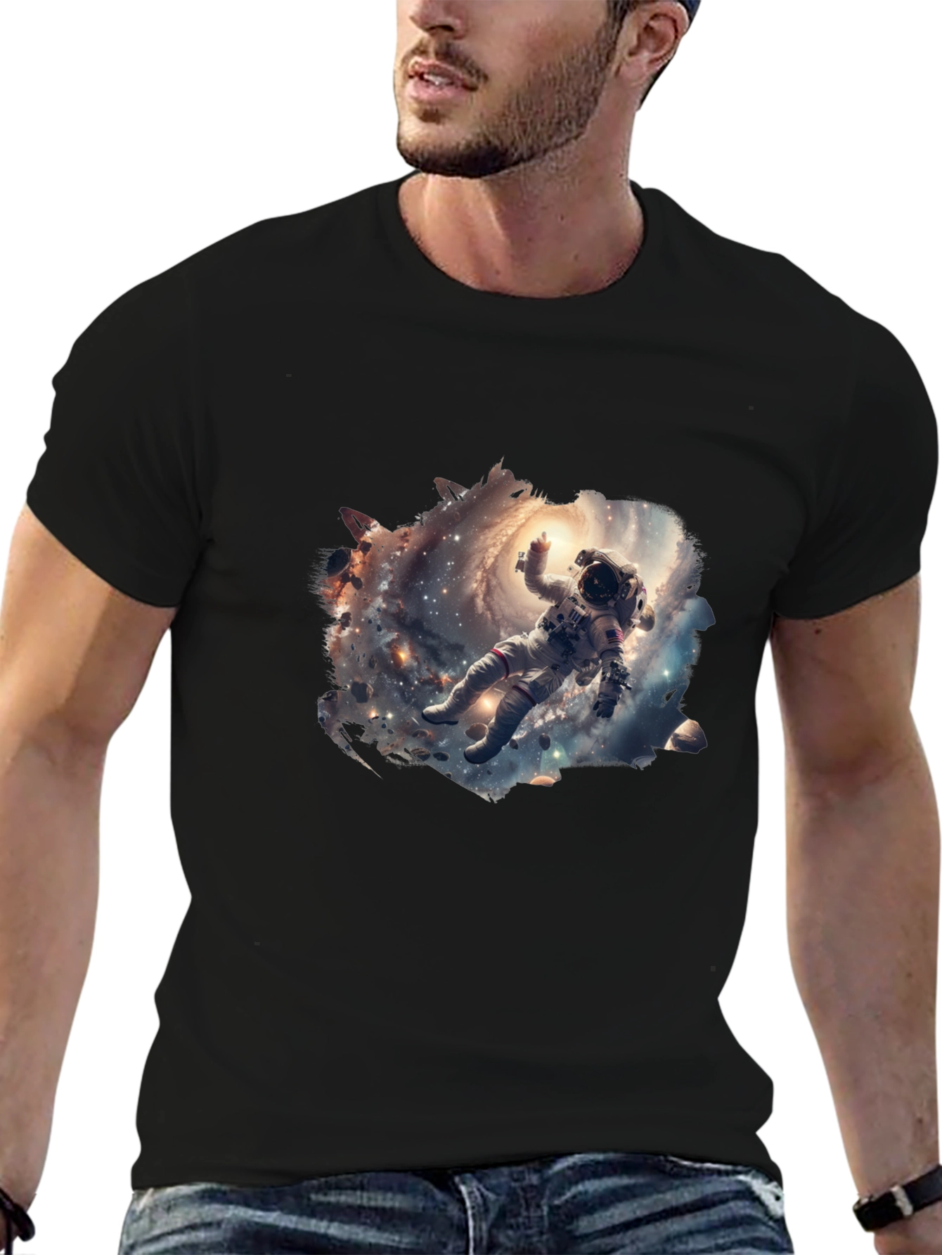 Astronaut Galaxy Graphic T-Shirt - Black