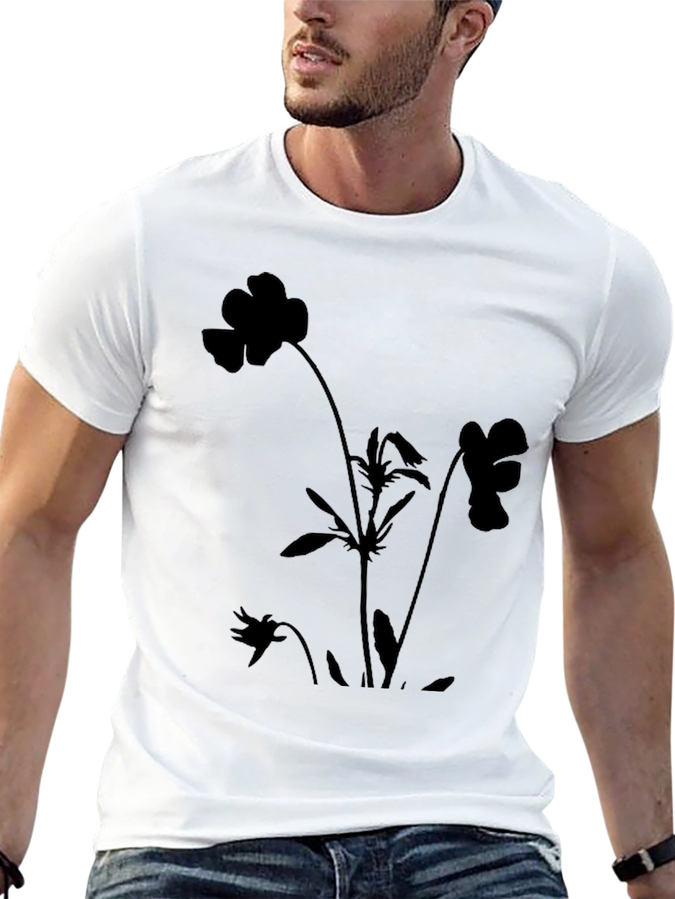 Floral Silhouette Black T-Shirt