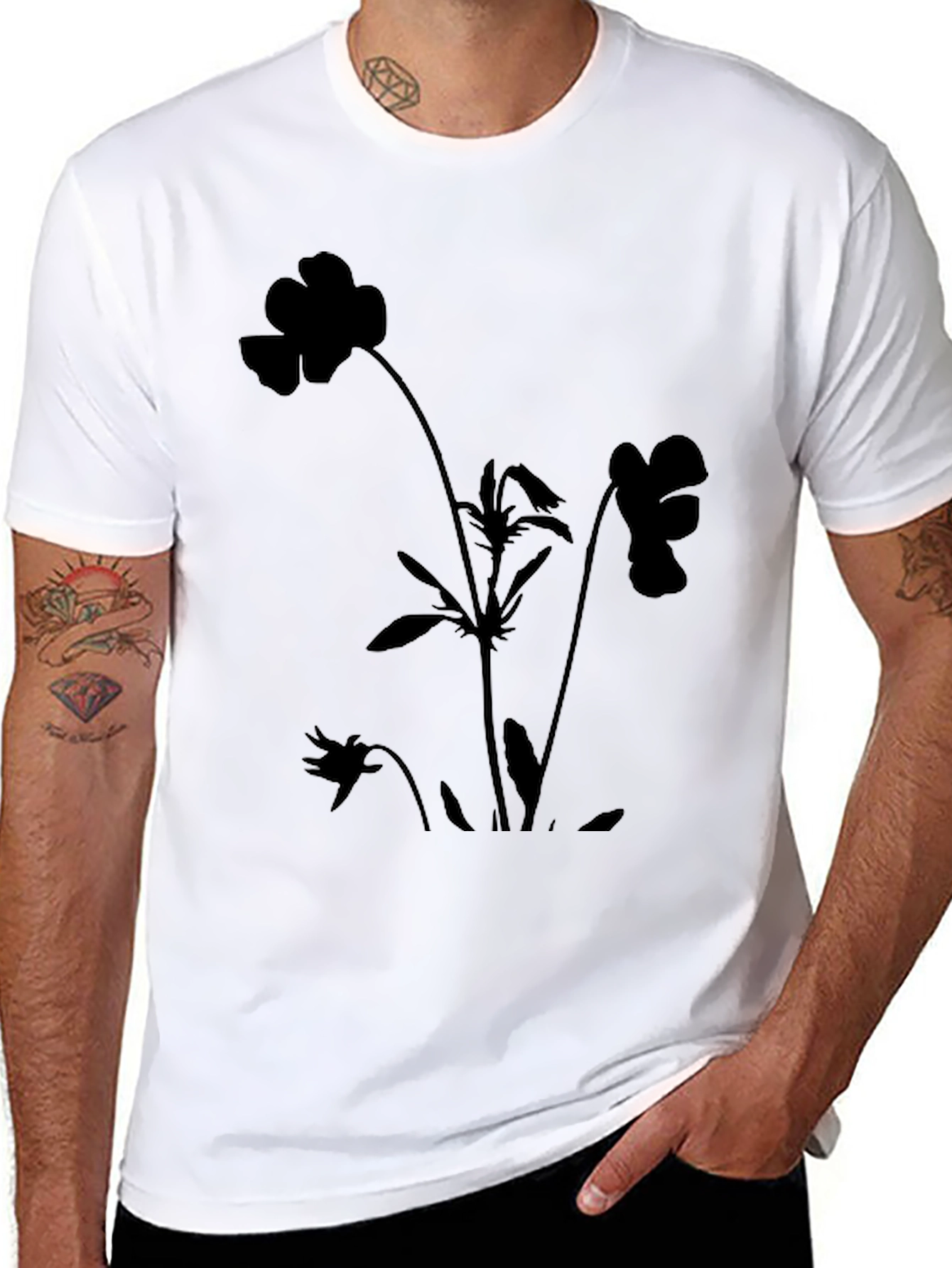 Floral Silhouette Black T-Shirt