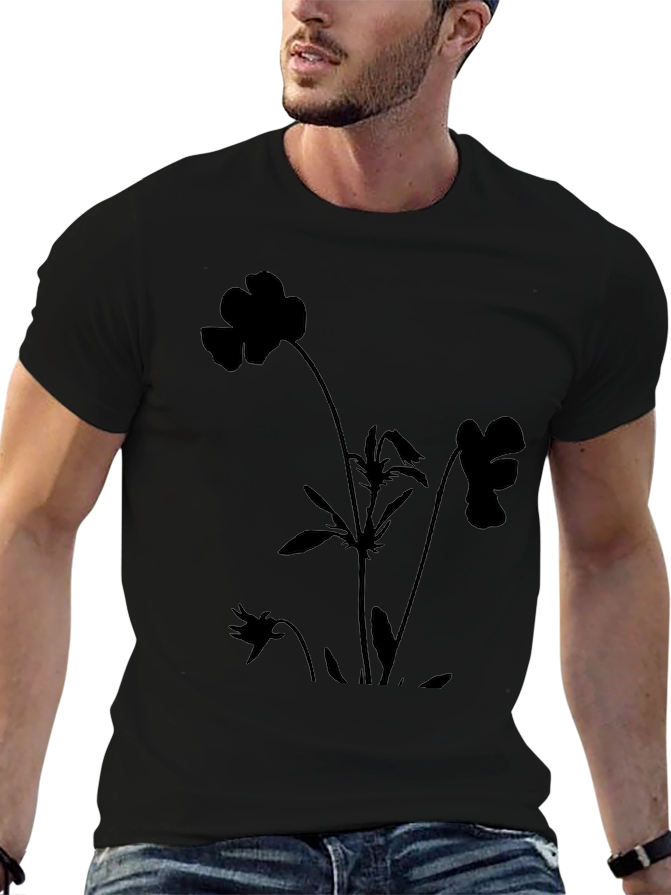 Floral Silhouette Black T-Shirt