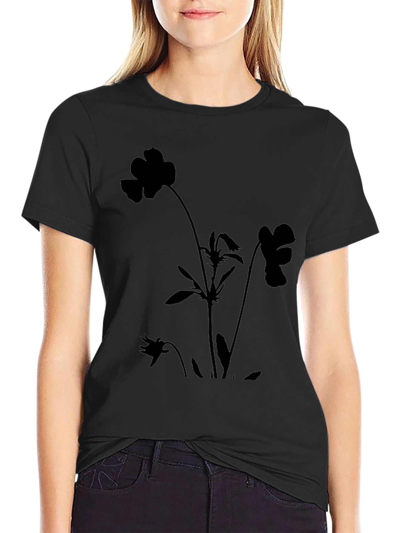 Floral Silhouette Black T-Shirt