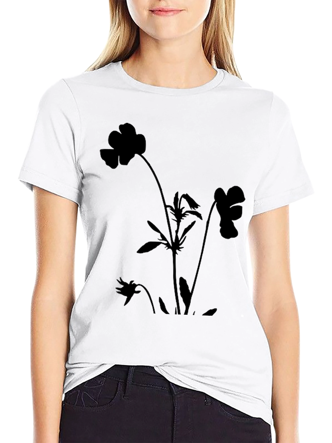 Floral Silhouette Black T-Shirt