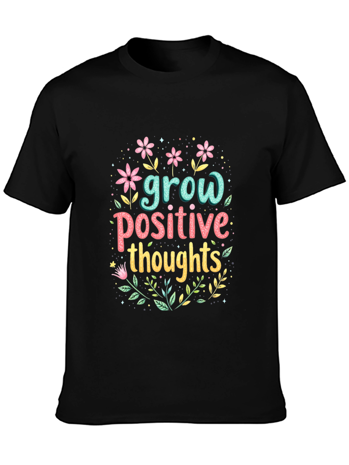 Grow Positive Thoughts Black Graphic Tee