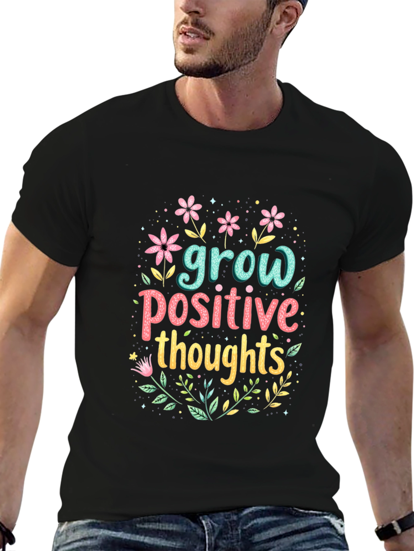 Grow Positive Thoughts Black Graphic Tee