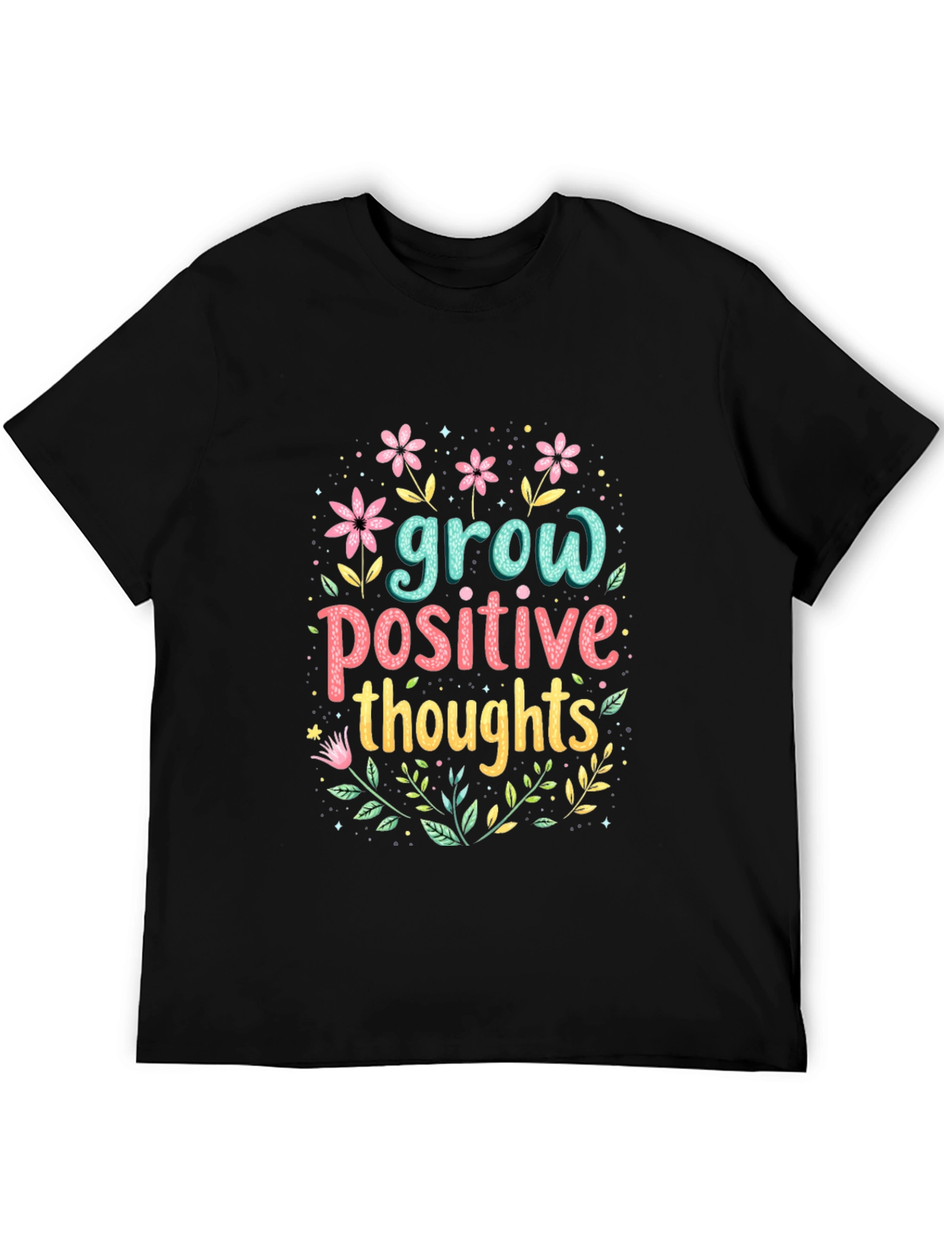 Grow Positive Thoughts Black Graphic Tee