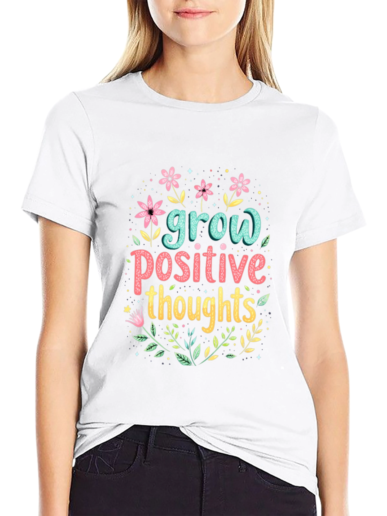 Grow Positive Thoughts Black Graphic Tee