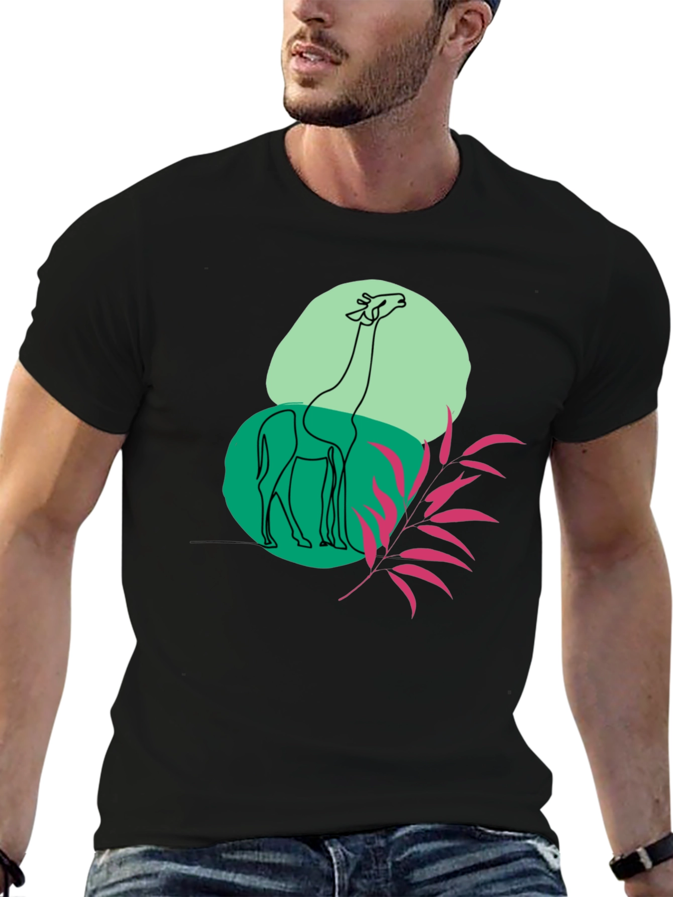 Giraffe Art Graphic Black T-Shirt