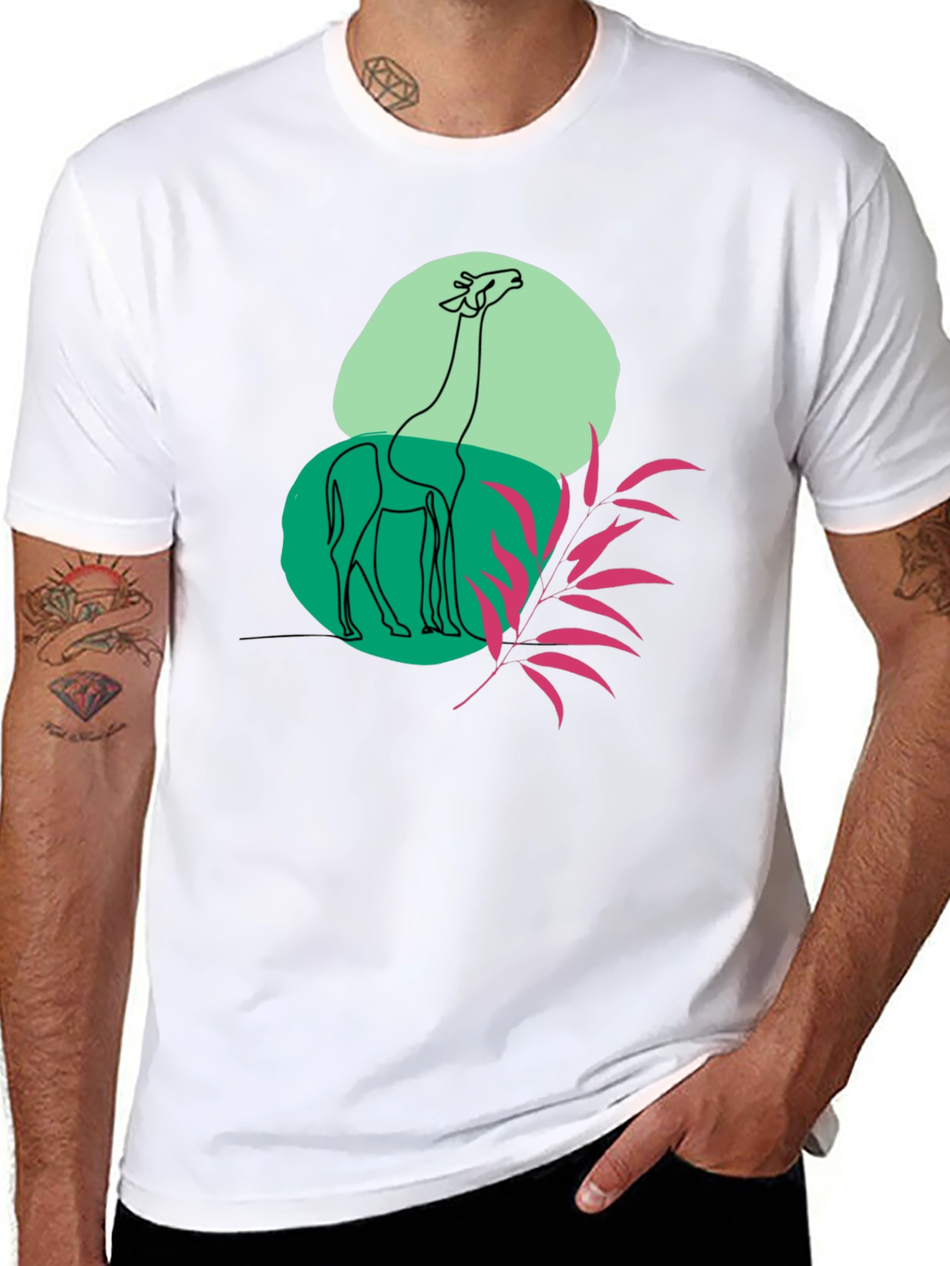 Giraffe Art Graphic Black T-Shirt