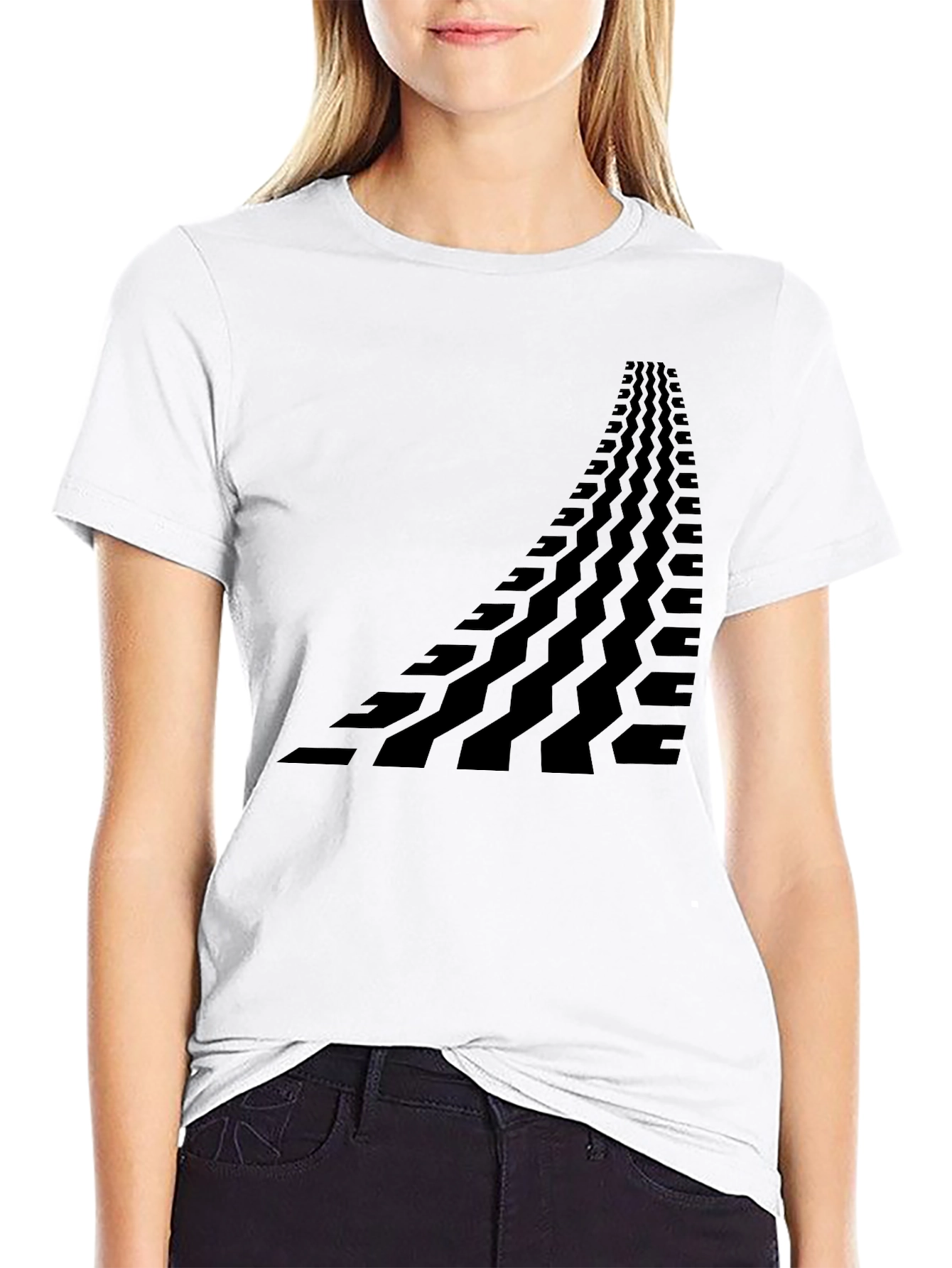 Black Tire Track Graphic Tee - Unique Design