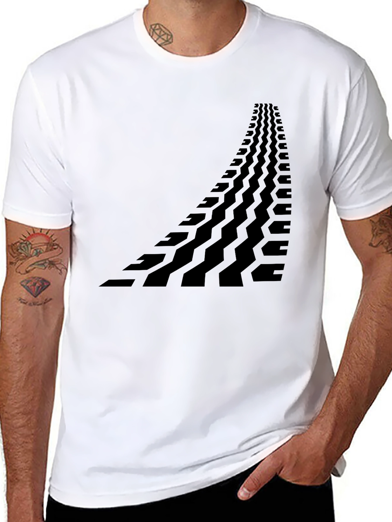 Black Tire Track Graphic Tee - Unique Design