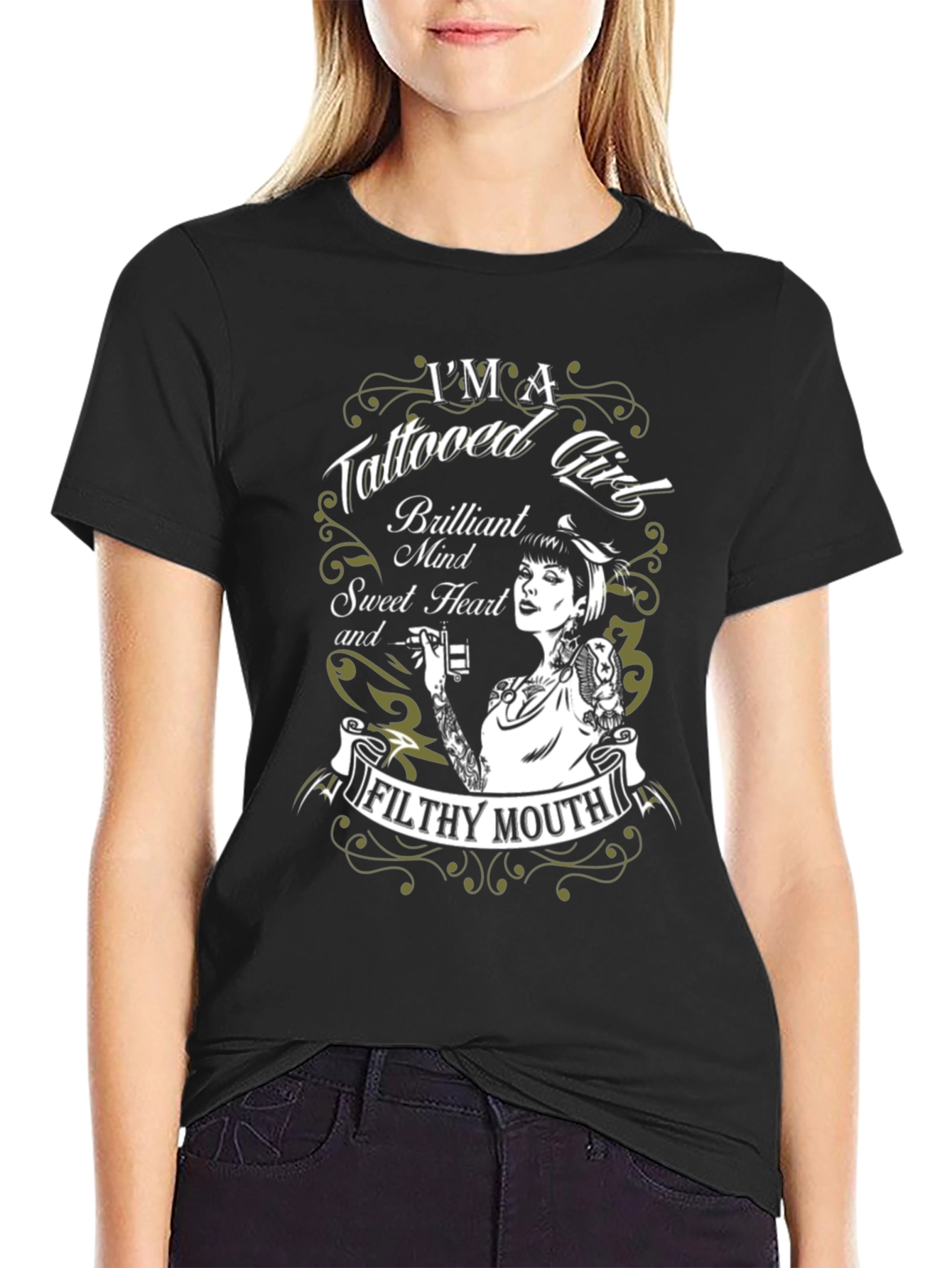 Tattooed Girl Graphic Tee - Edgy & Unique Design