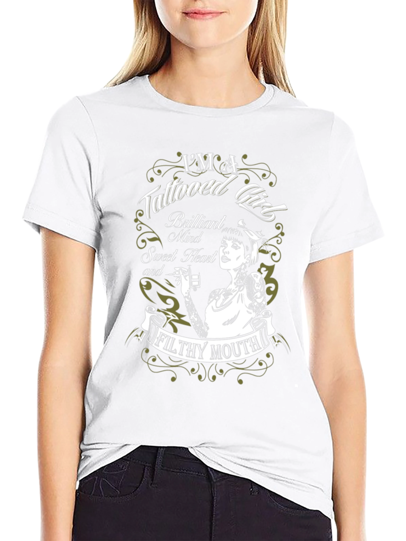 Tattooed Girl Graphic Tee - Edgy & Unique Design