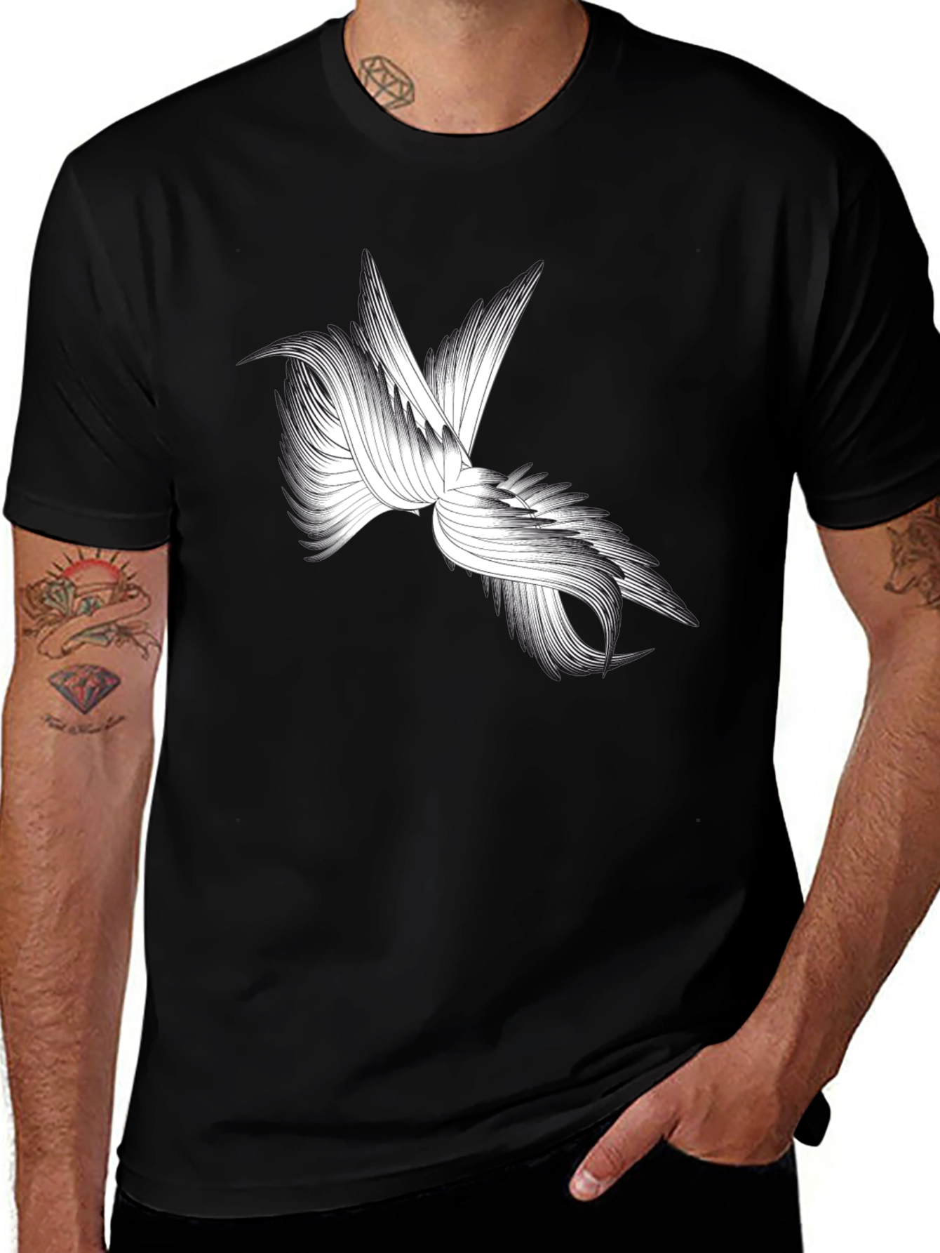 Abstract Bird Graphic Black T-Shirt