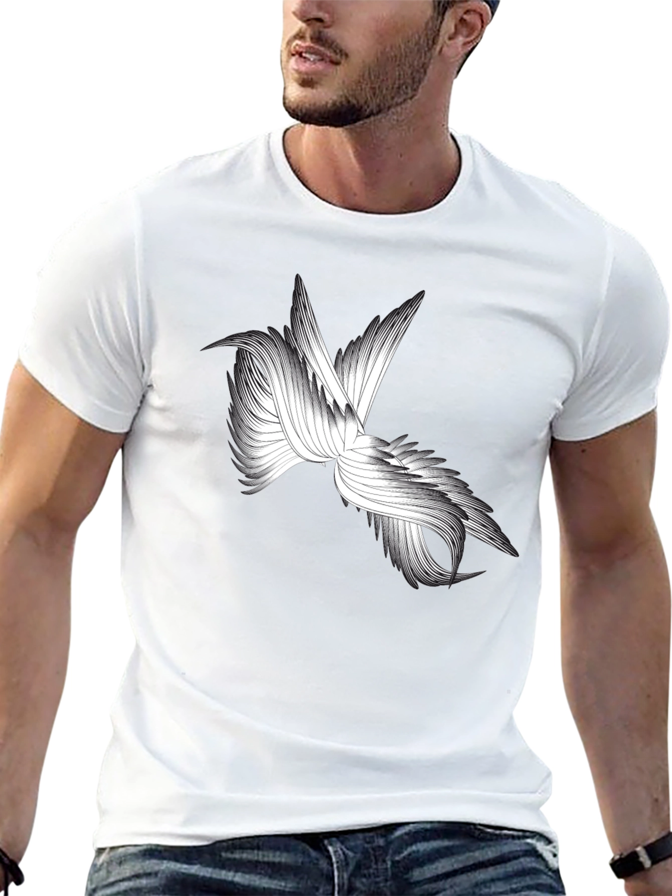 Abstract Bird Graphic Black T-Shirt