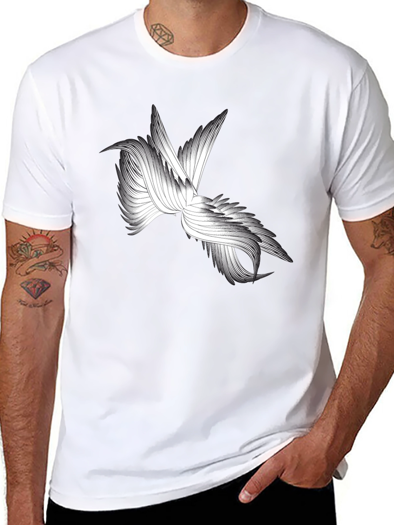Abstract Bird Graphic Black T-Shirt