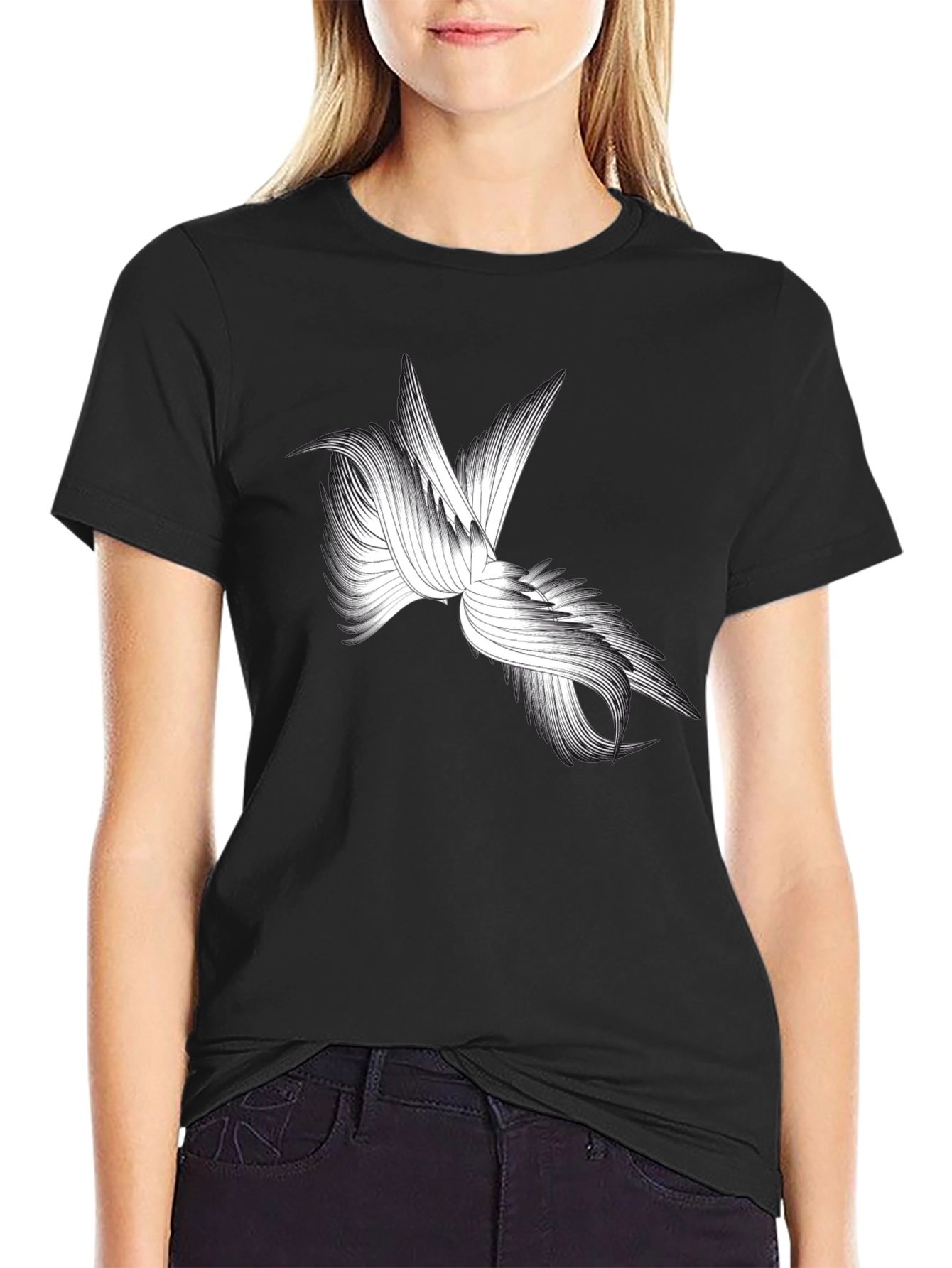 Abstract Bird Graphic Black T-Shirt