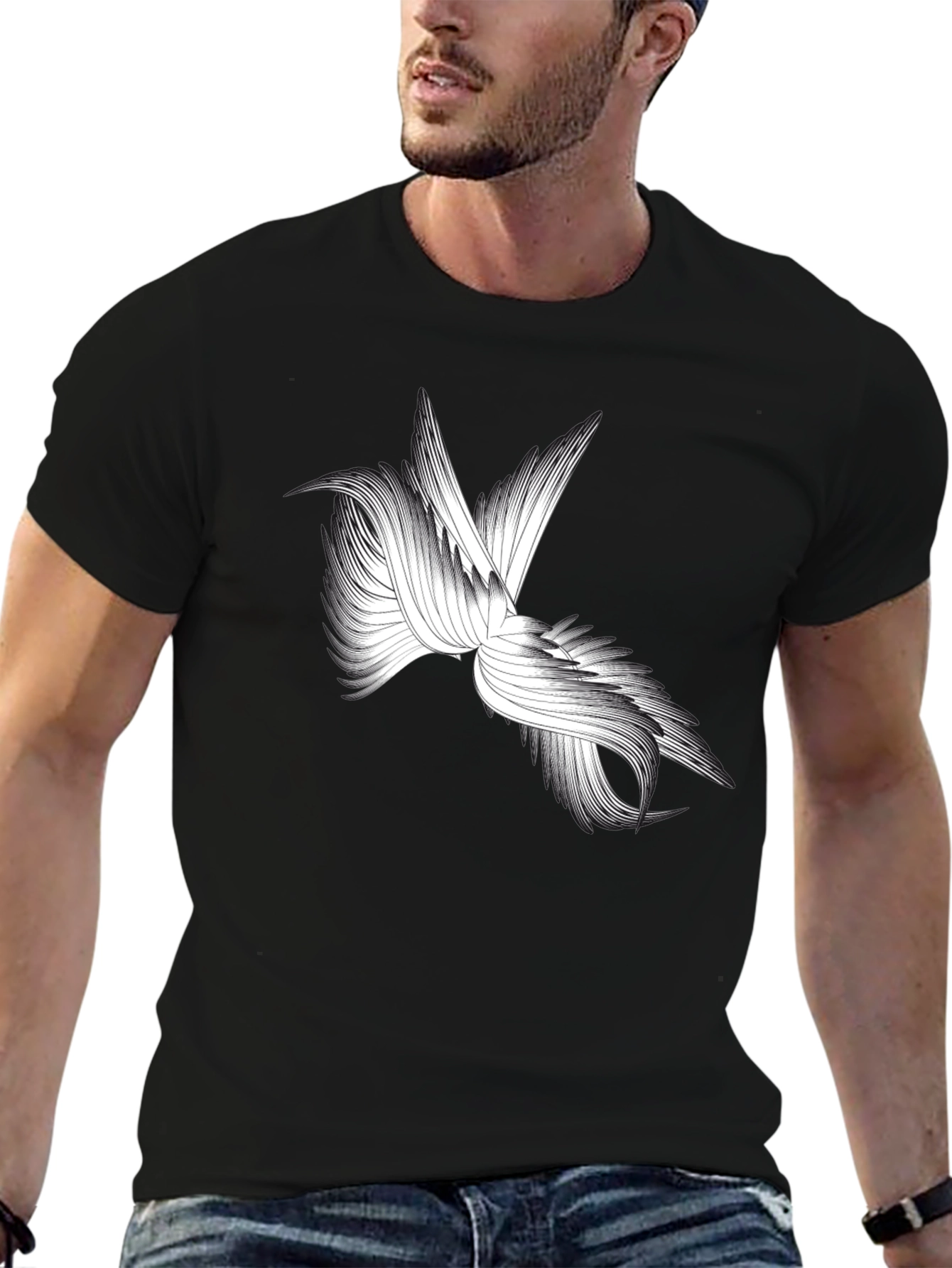 Abstract Bird Graphic Black T-Shirt