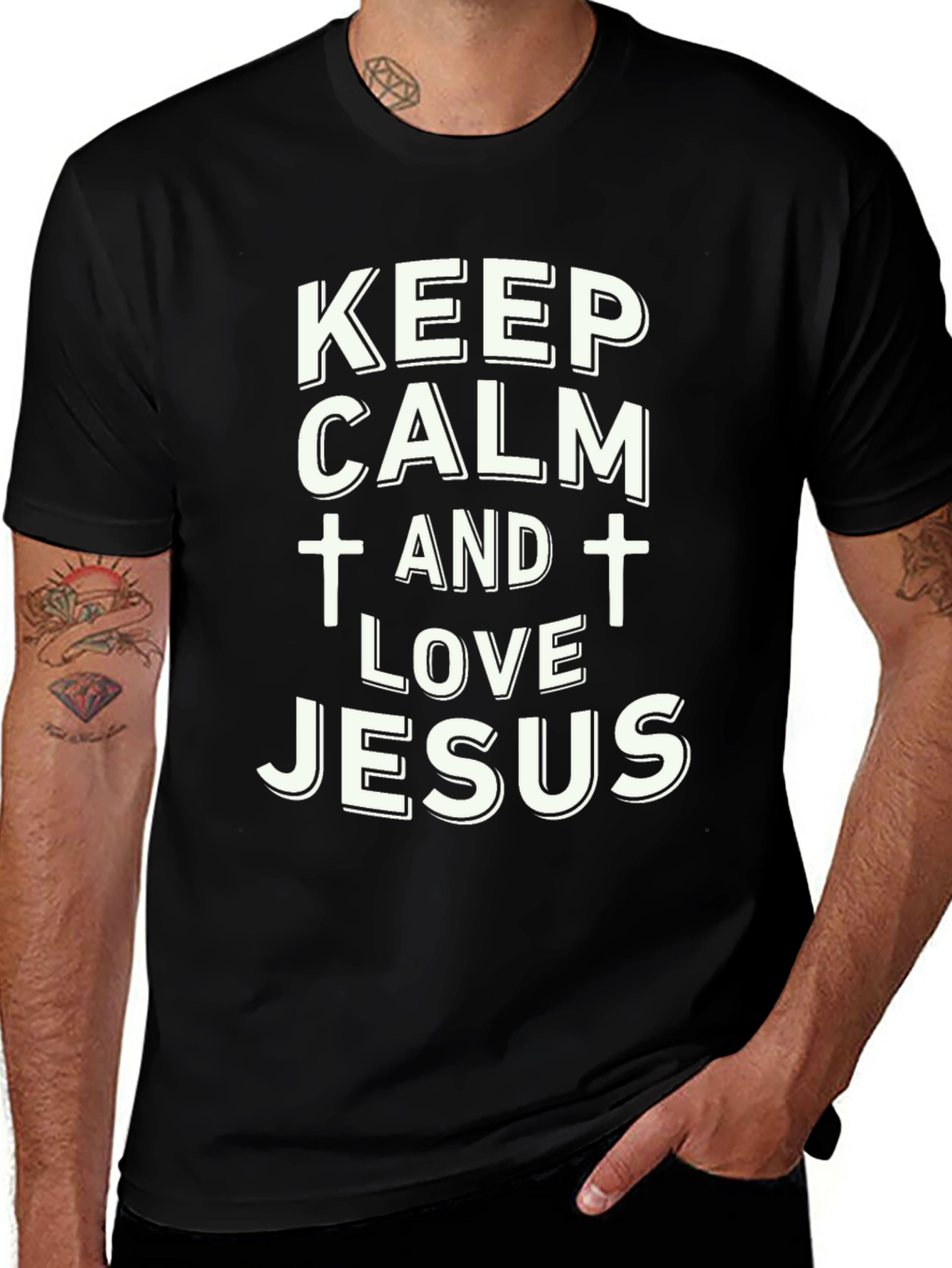 Keep Calm and Love Jesus Black T-Shirt