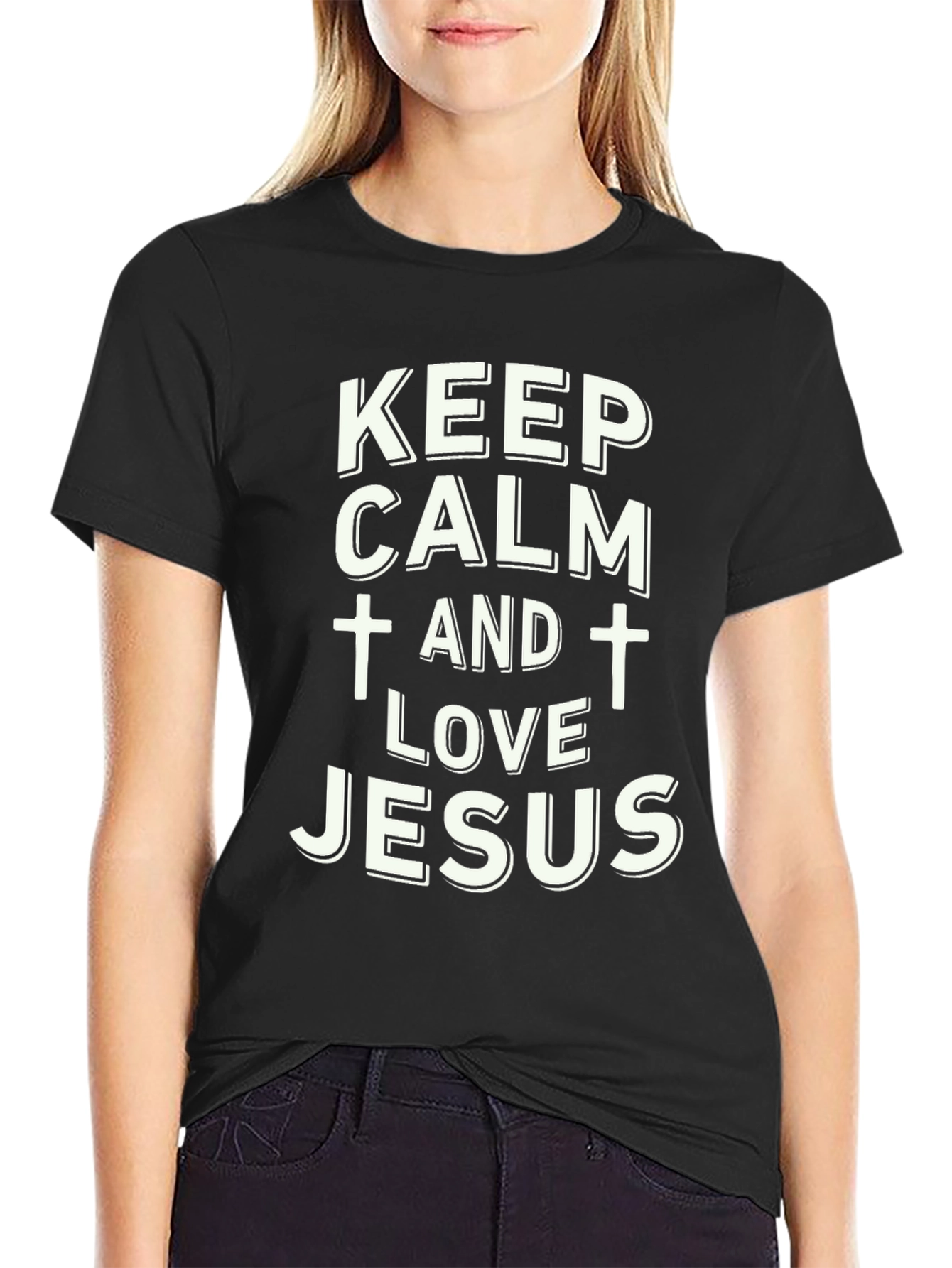 Keep Calm and Love Jesus Black T-Shirt