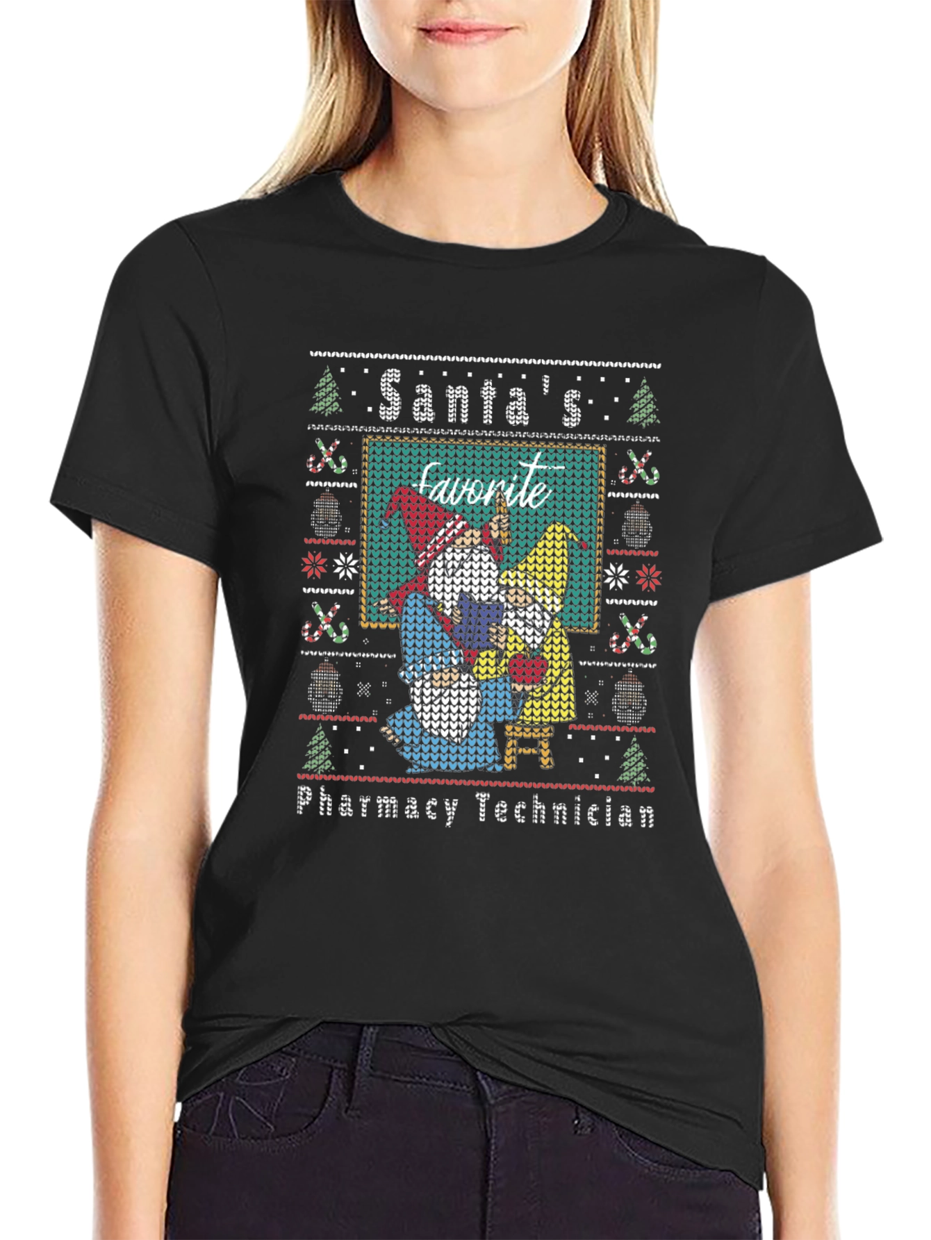 Santas Favorite Pharmacy Tech Ugly Christmas T-Shirt