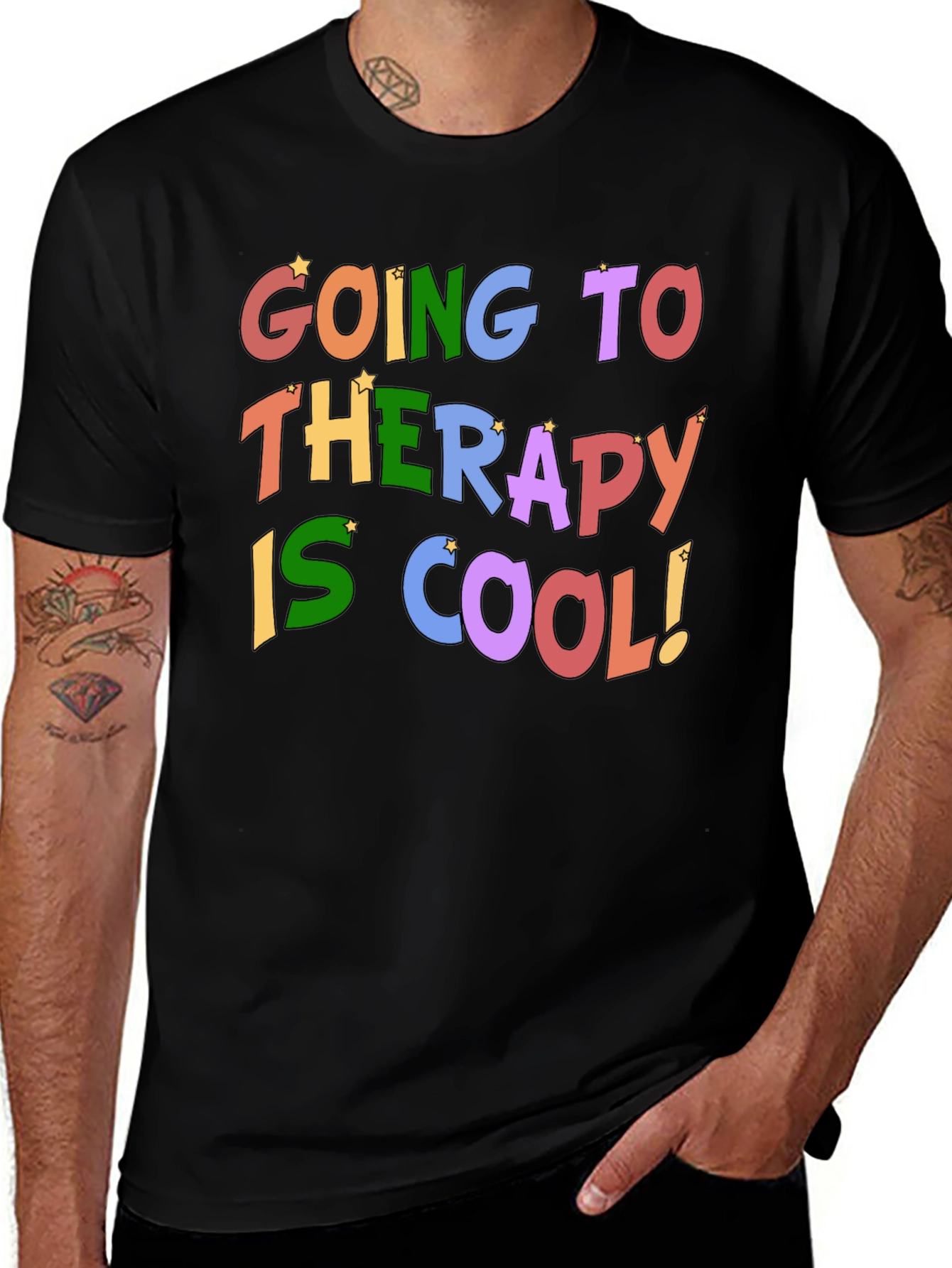 Therapy is Cool T-Shirt - Black Crew Neck