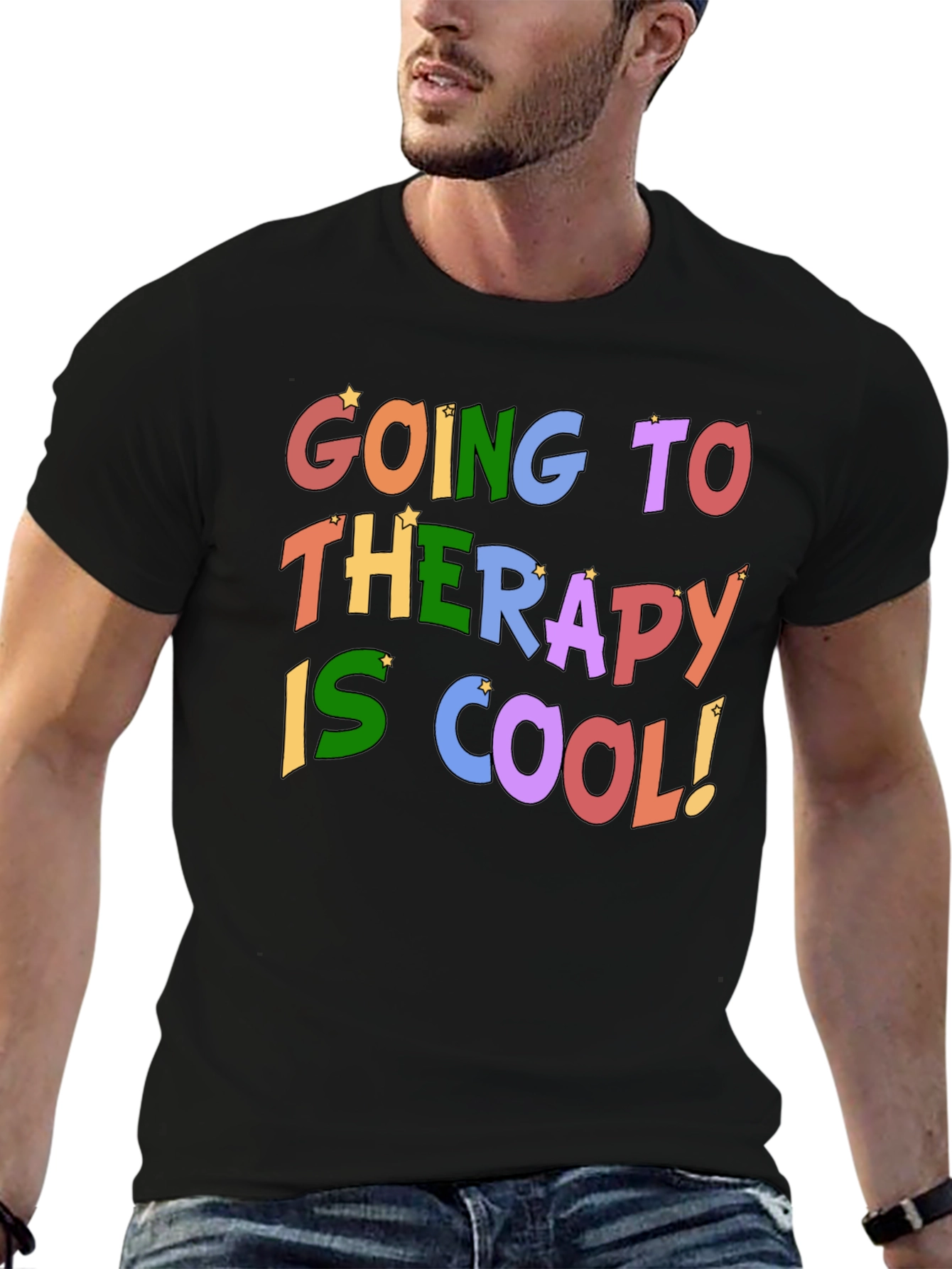 Therapy is Cool T-Shirt - Black Crew Neck