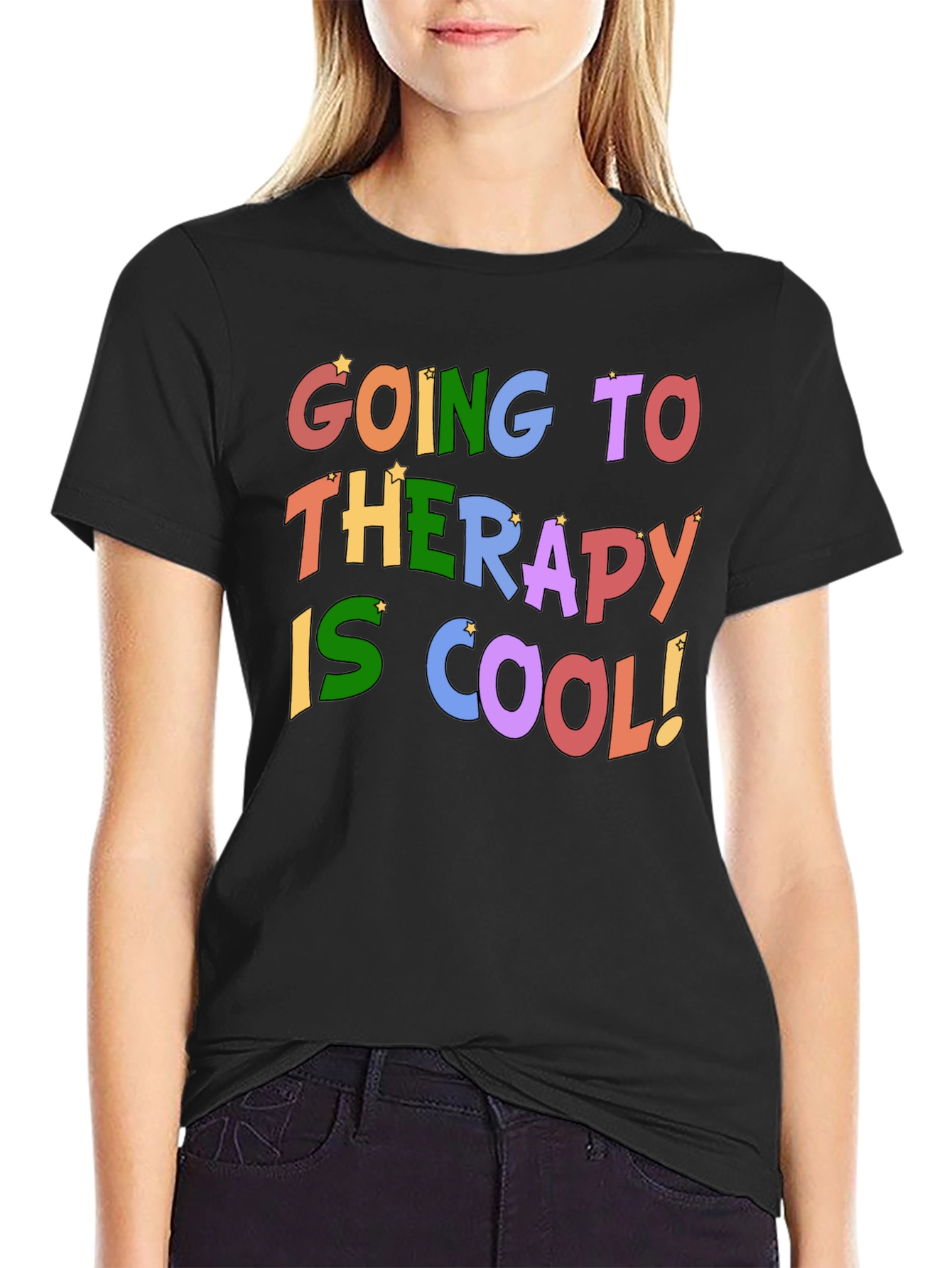 Therapy is Cool T-Shirt - Black Crew Neck