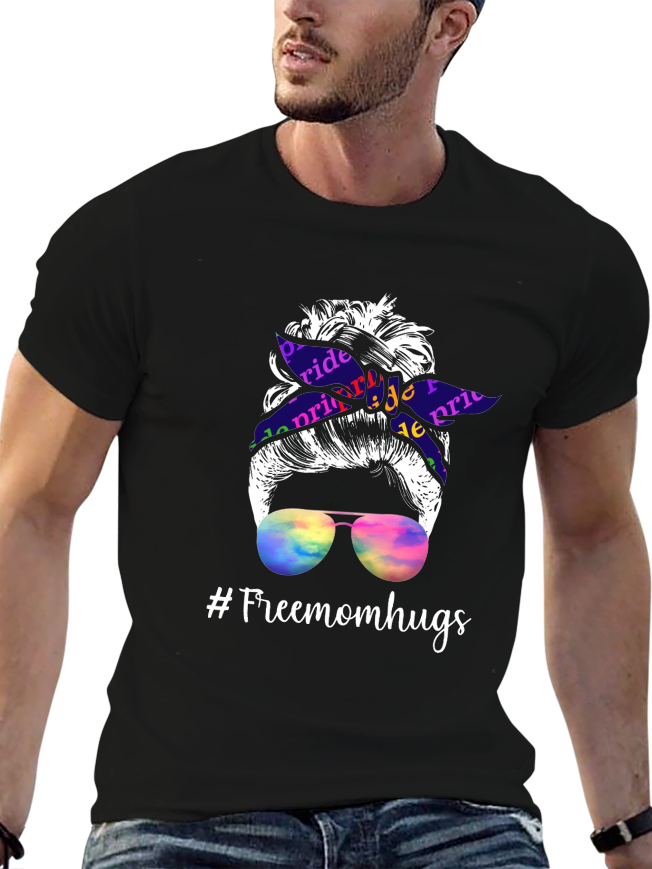 Pride Messy Bun T-Shirt - #Freemomhugs
