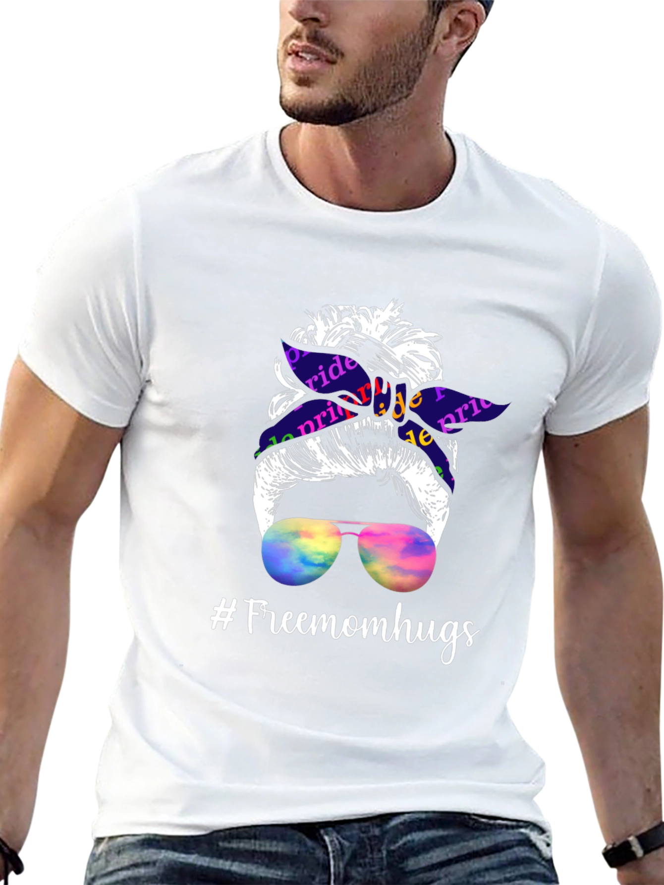 Pride Messy Bun T-Shirt - #Freemomhugs