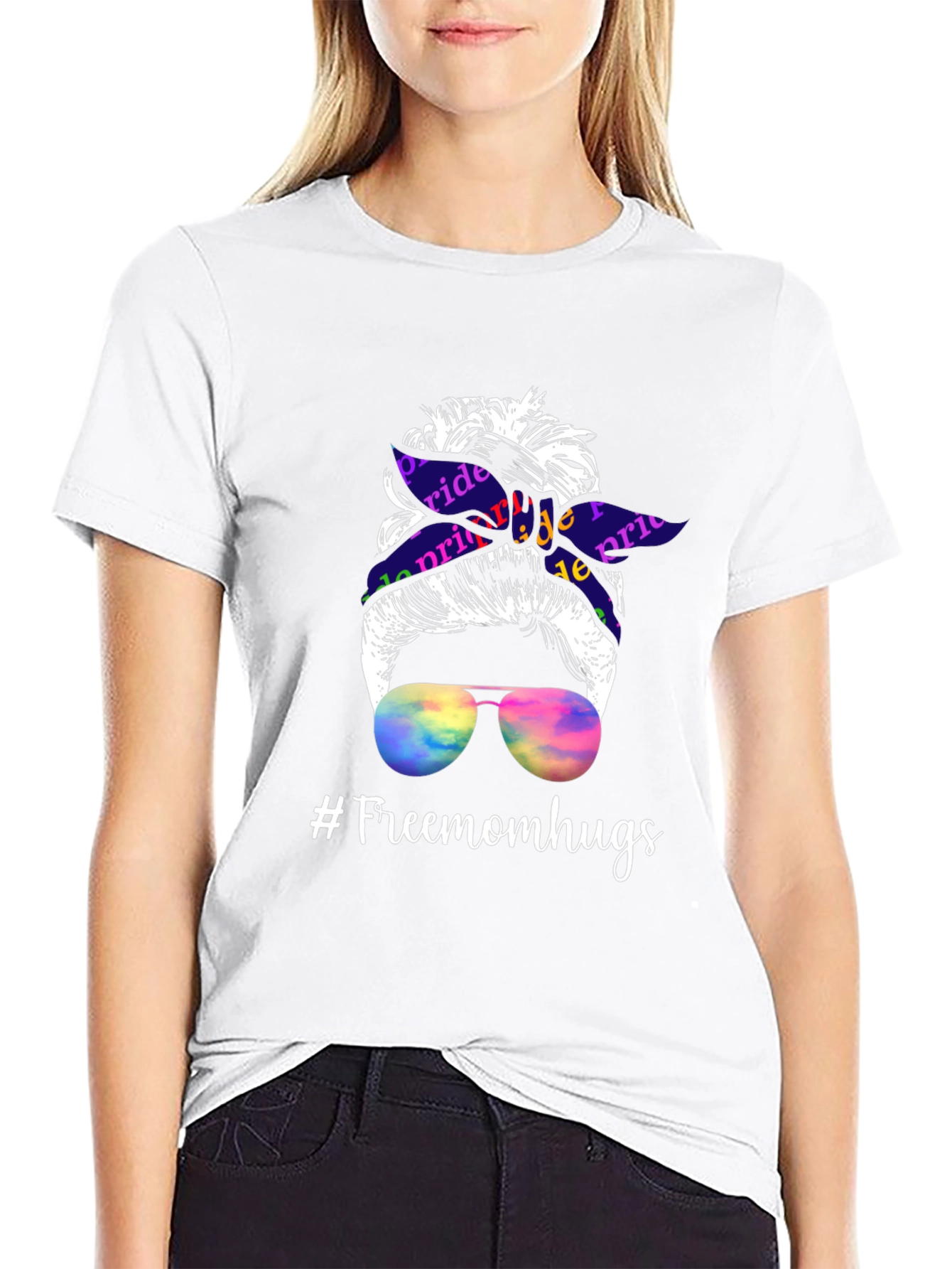 Pride Messy Bun T-Shirt - #Freemomhugs