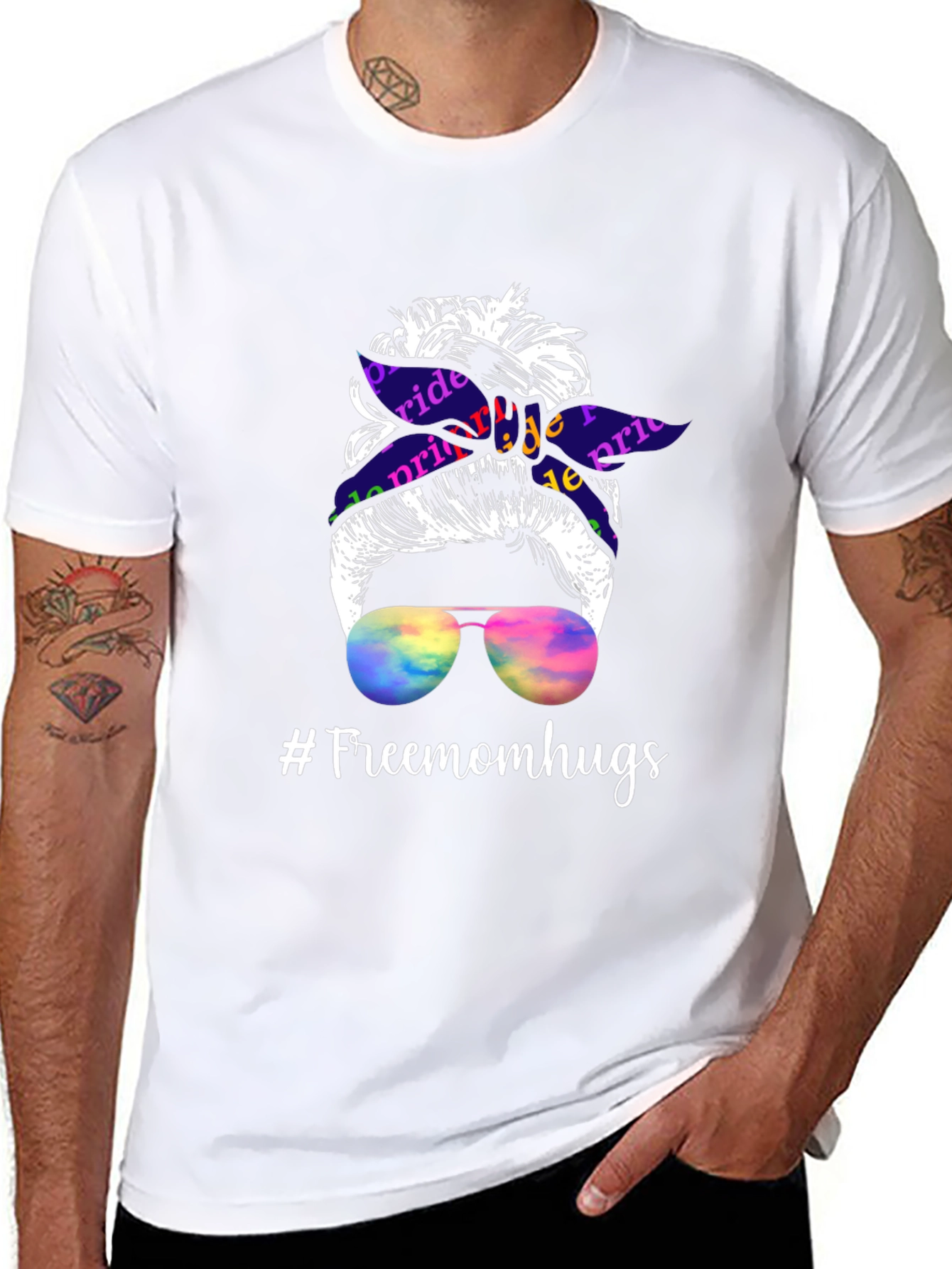 Pride Messy Bun T-Shirt - #Freemomhugs