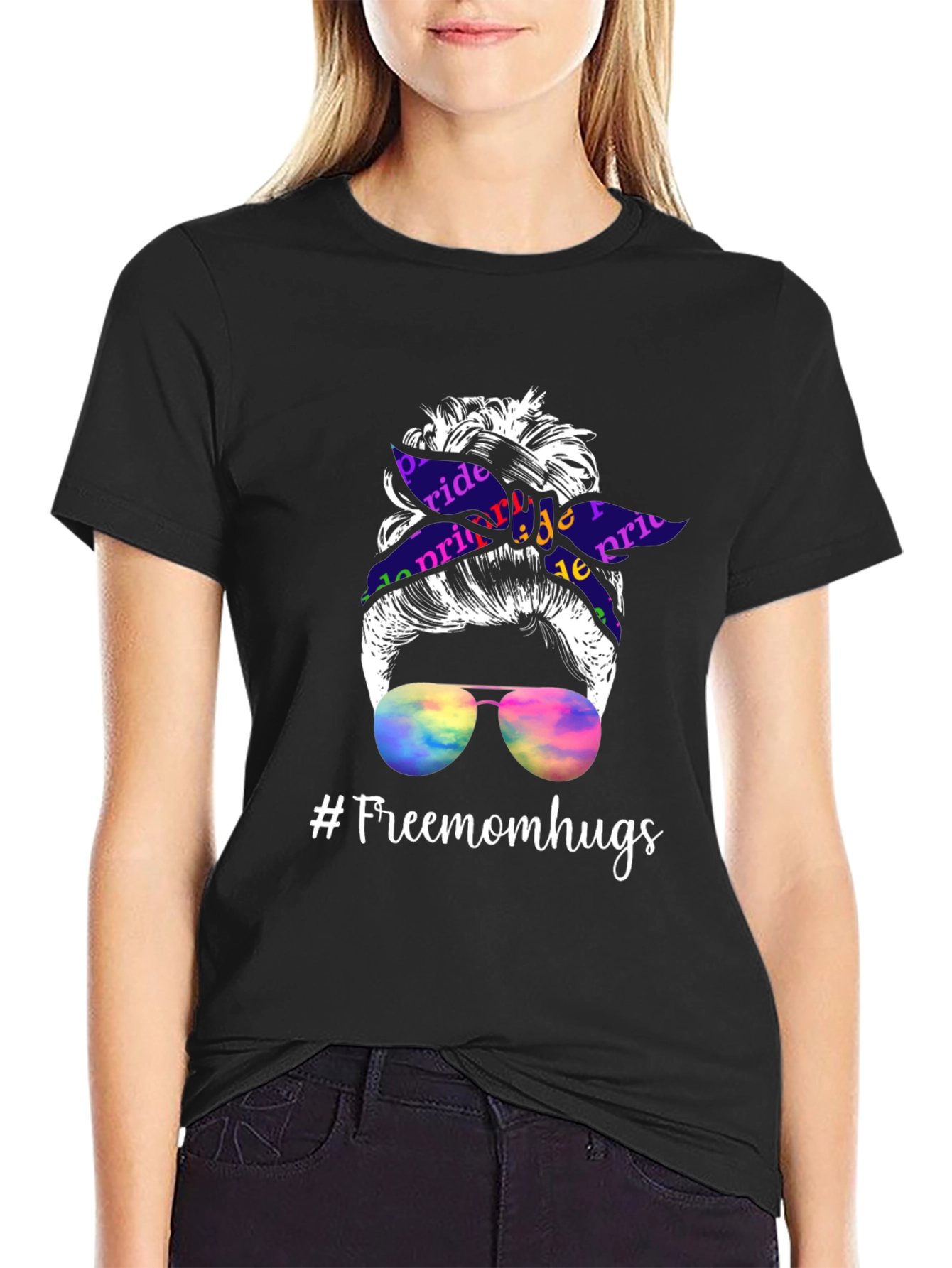 Pride Messy Bun T-Shirt - #Freemomhugs