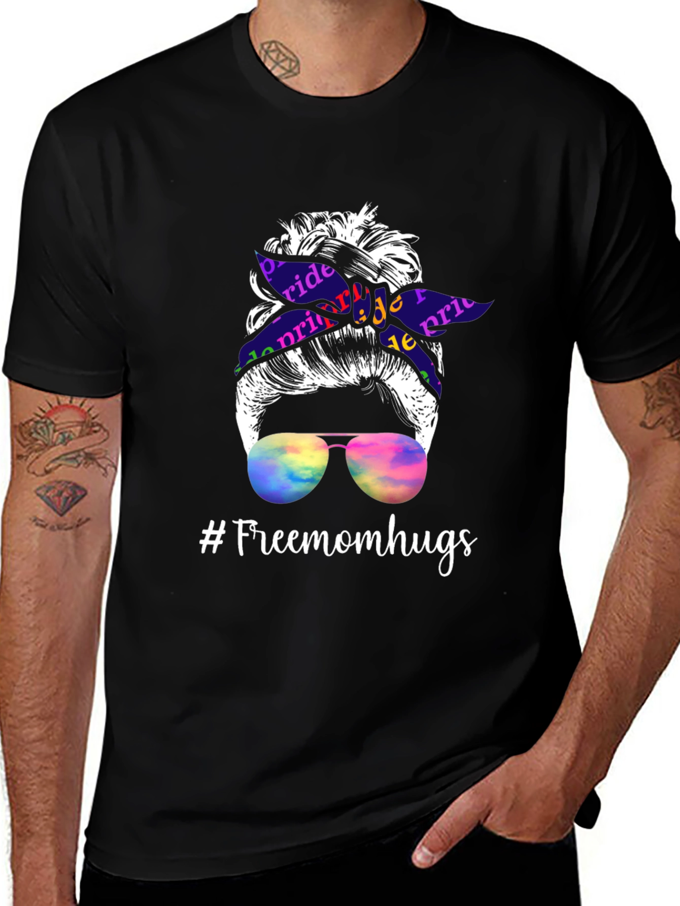 Pride Messy Bun T-Shirt - #Freemomhugs
