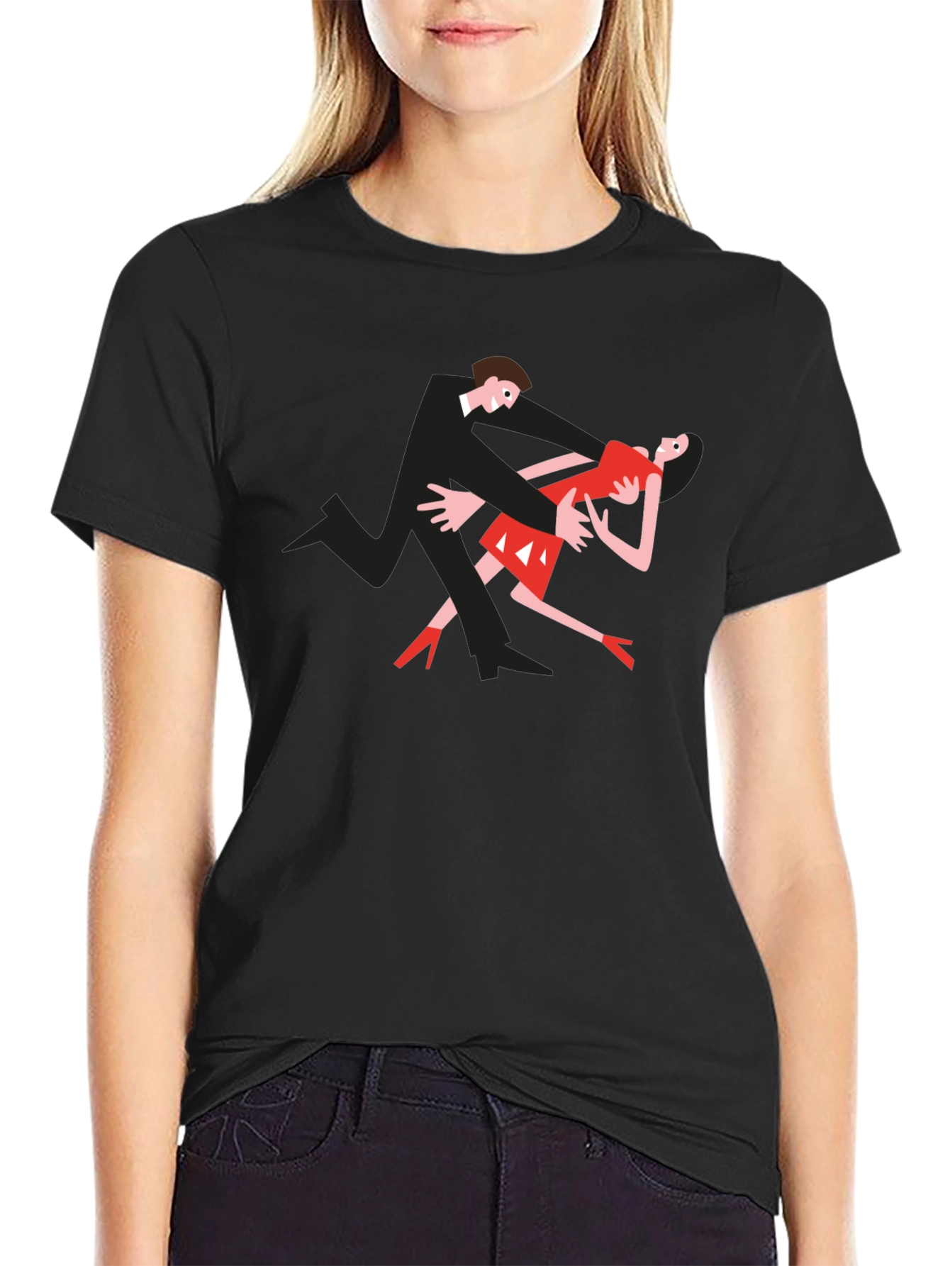 Dancing Couple Graphic Tee - Black Cotton T-Shirt