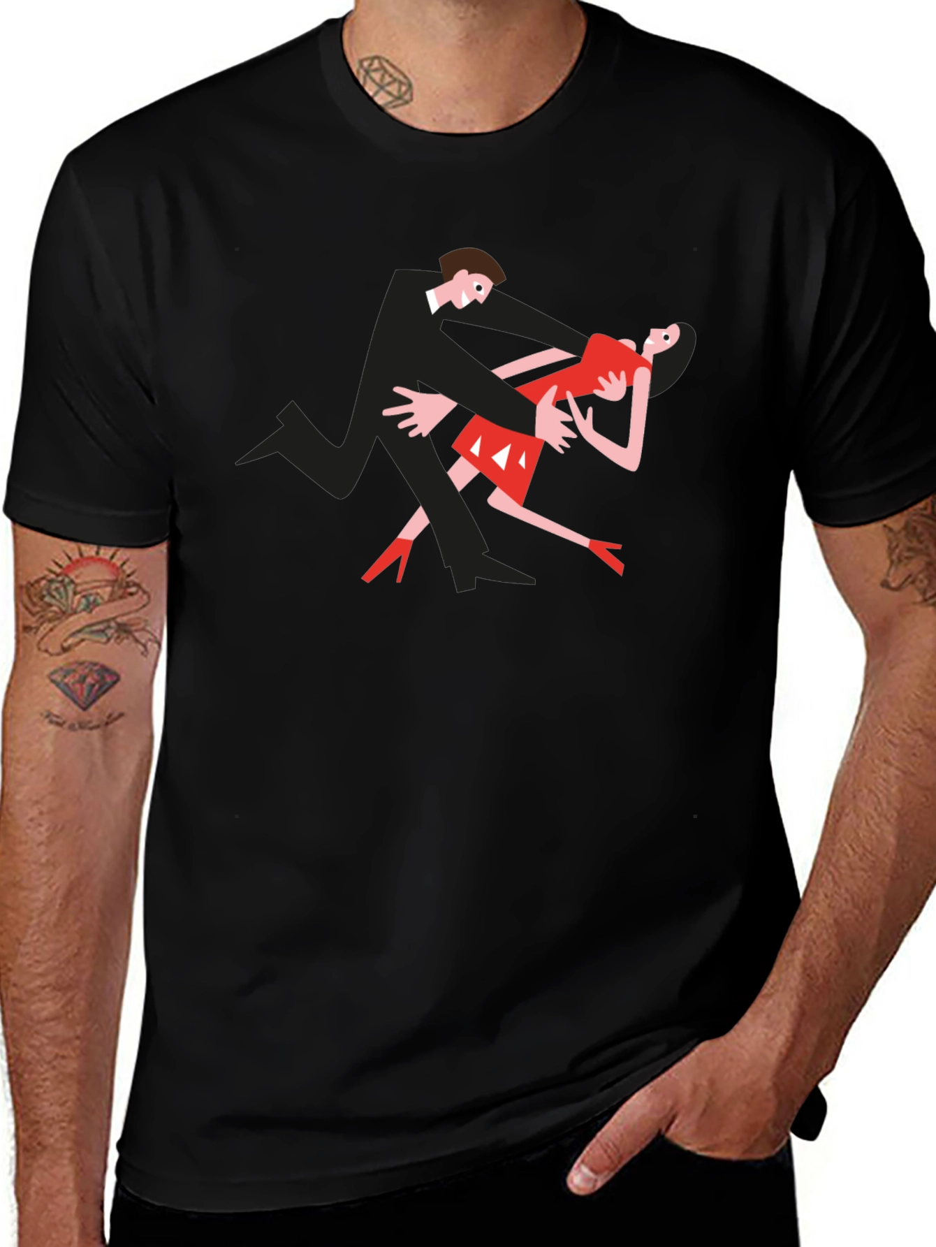 Dancing Couple Graphic Tee - Black Cotton T-Shirt