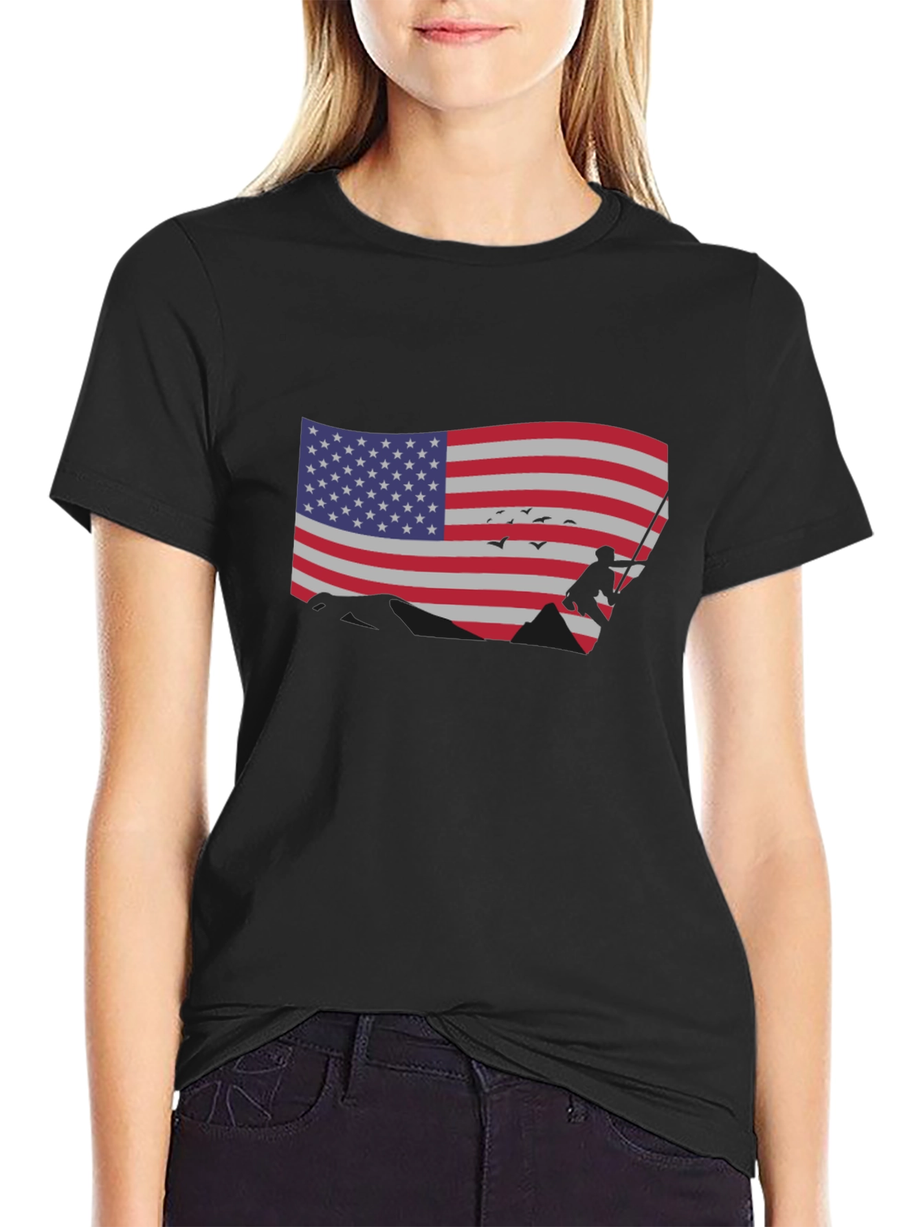 American Flag Climber Black T-Shirt