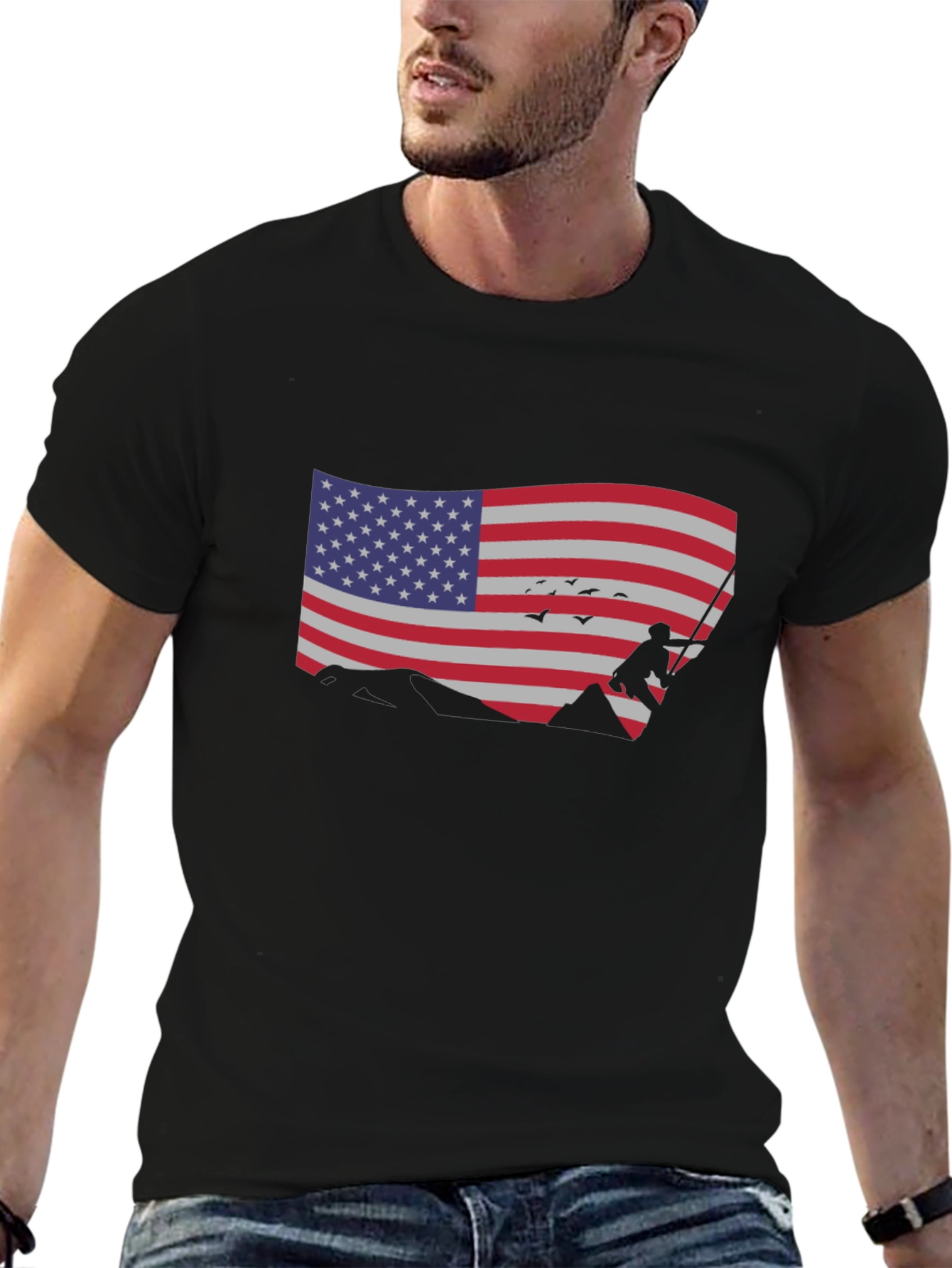American Flag Climber Black T-Shirt