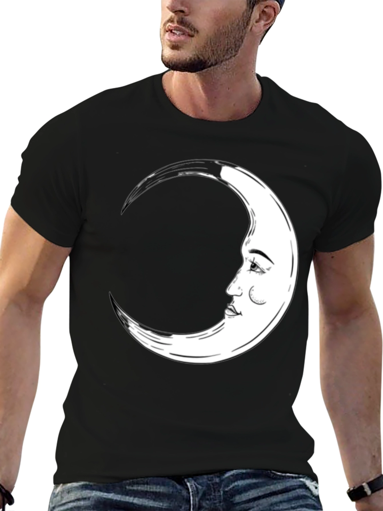 Crescent Moon Face Graphic Tee - Black