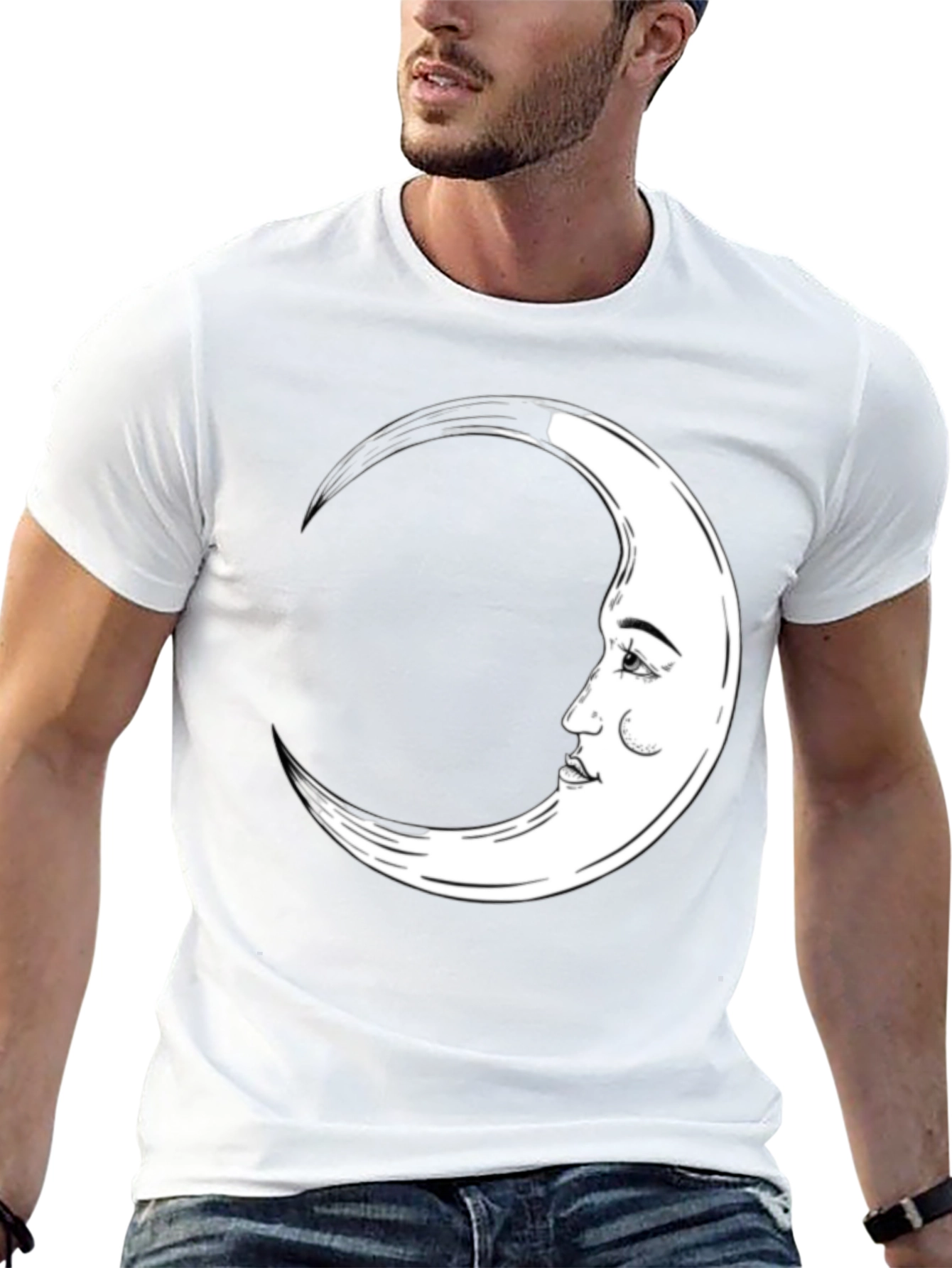 Crescent Moon Face Graphic Tee - Black