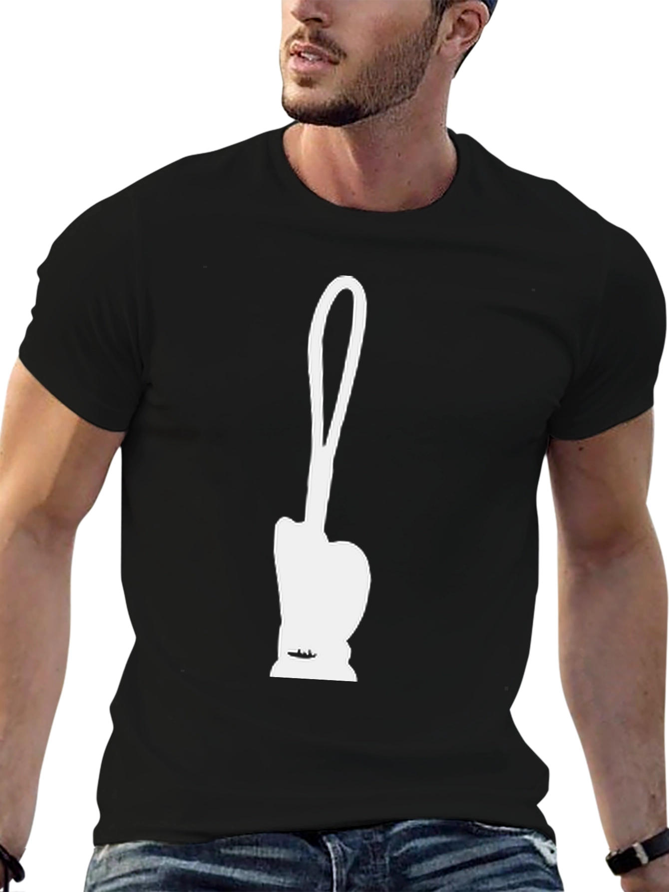 Funny White Toilet Brush Silhouette Black T-Shirt