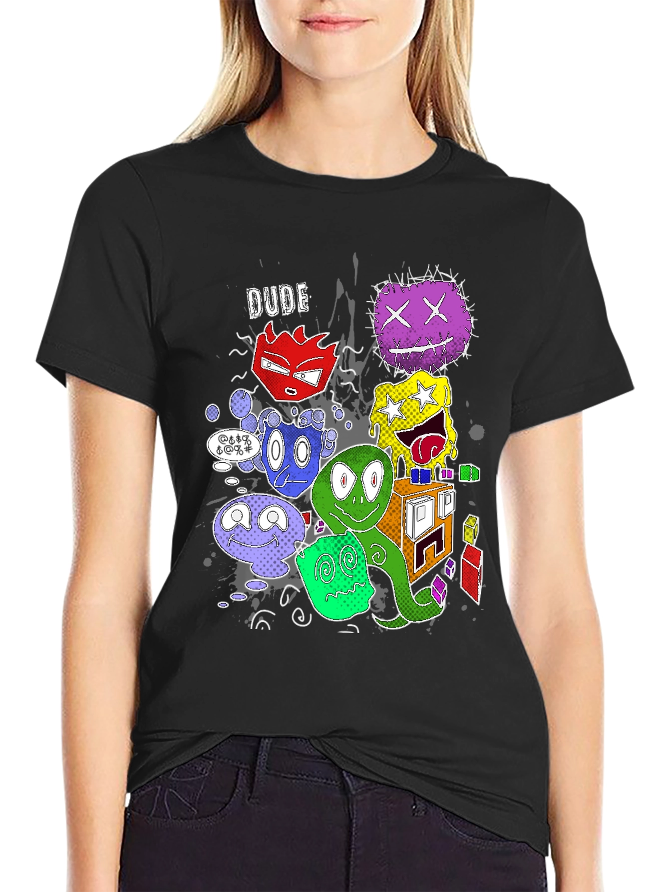 Cartoon Monster Graphic Black T-Shirt