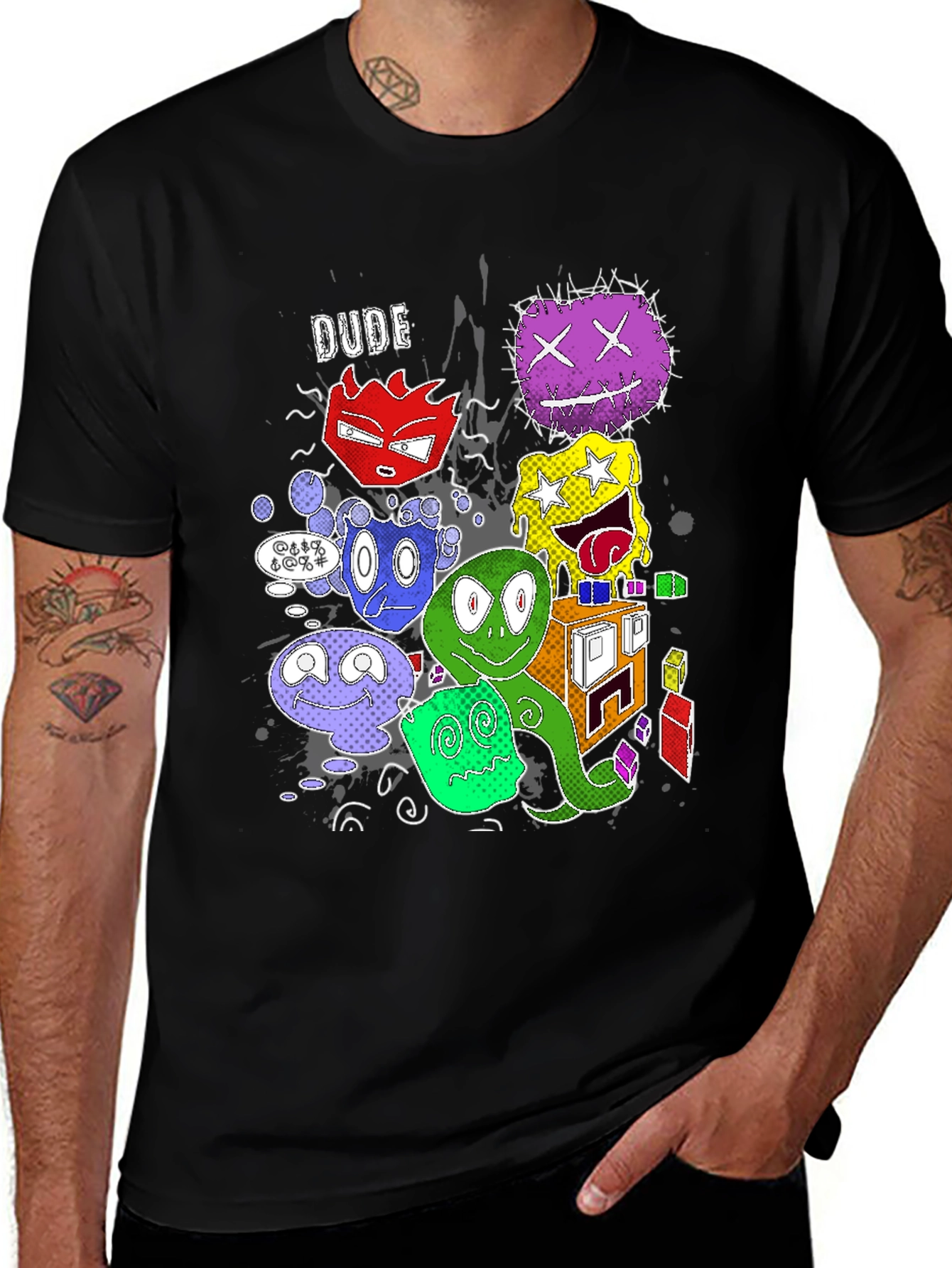 Cartoon Monster Graphic Black T-Shirt