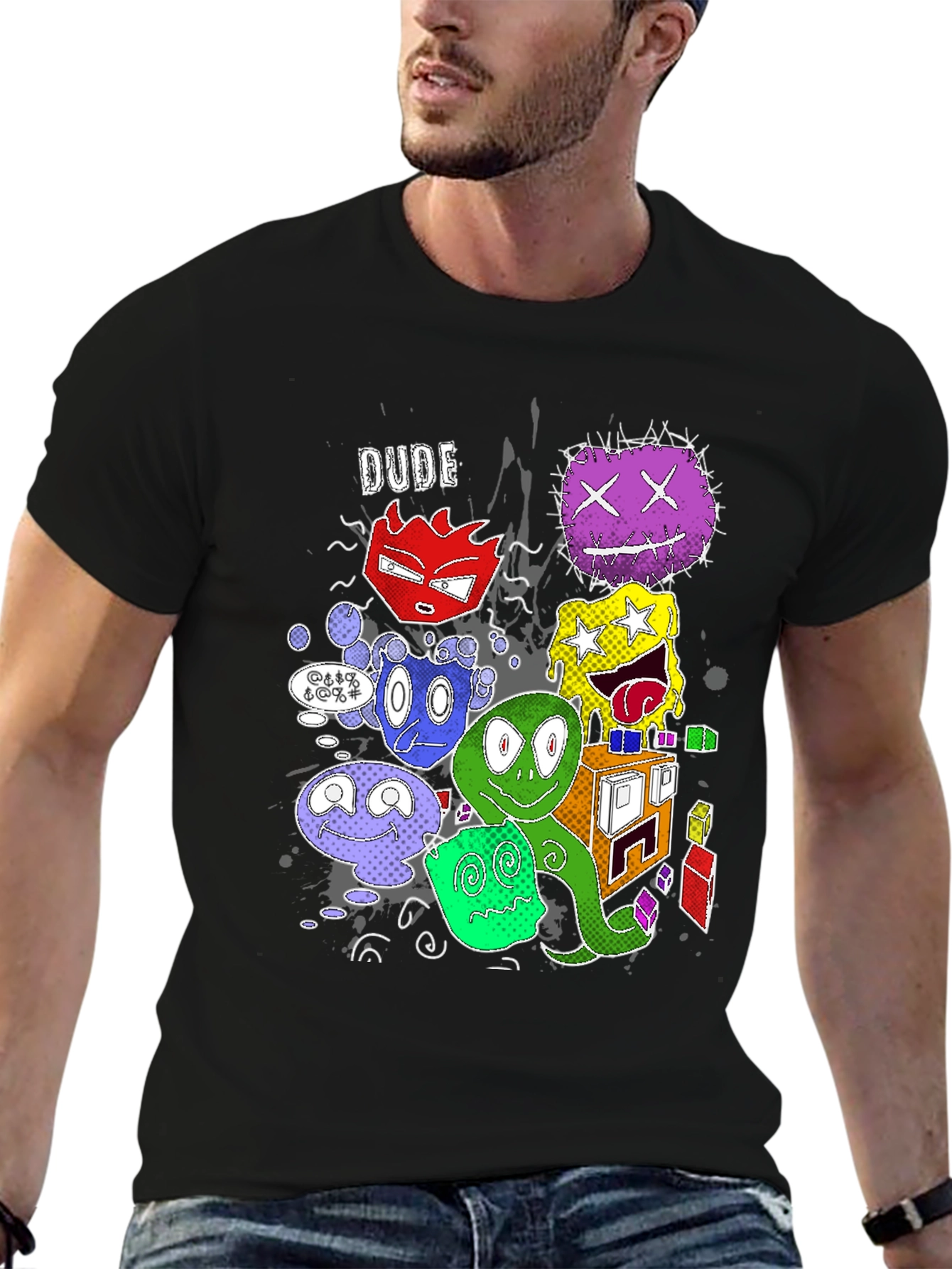Cartoon Monster Graphic Black T-Shirt