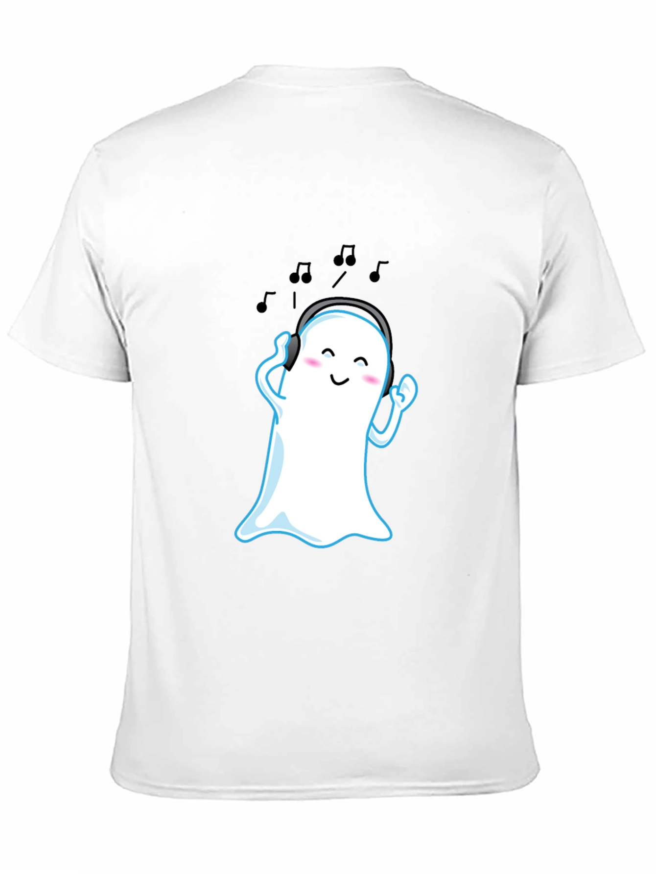 Cute Ghost with Headphones Black T-Shirt
