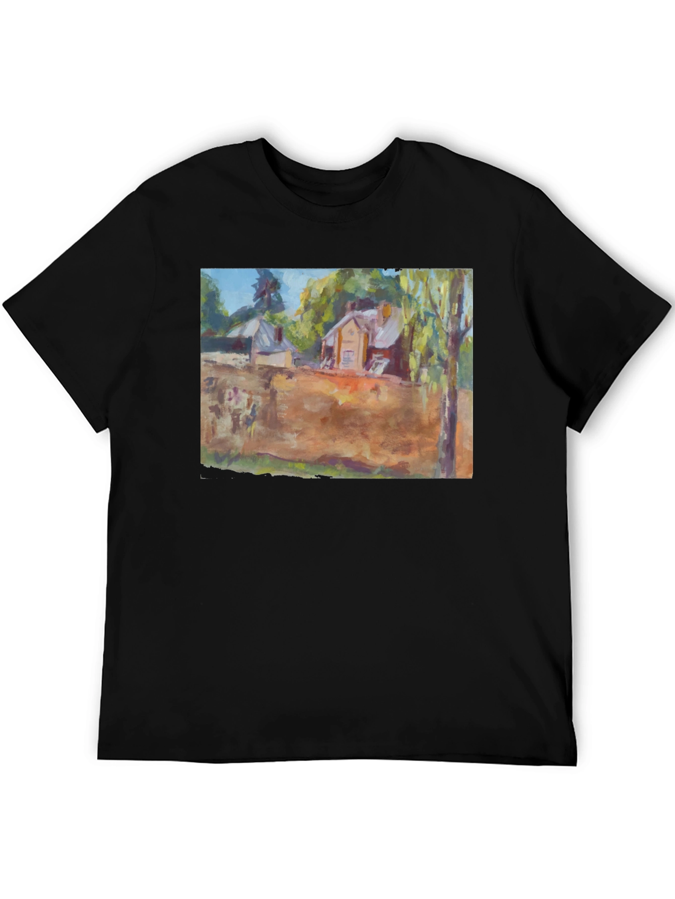 Artistic Landscape Print Black T-Shirt