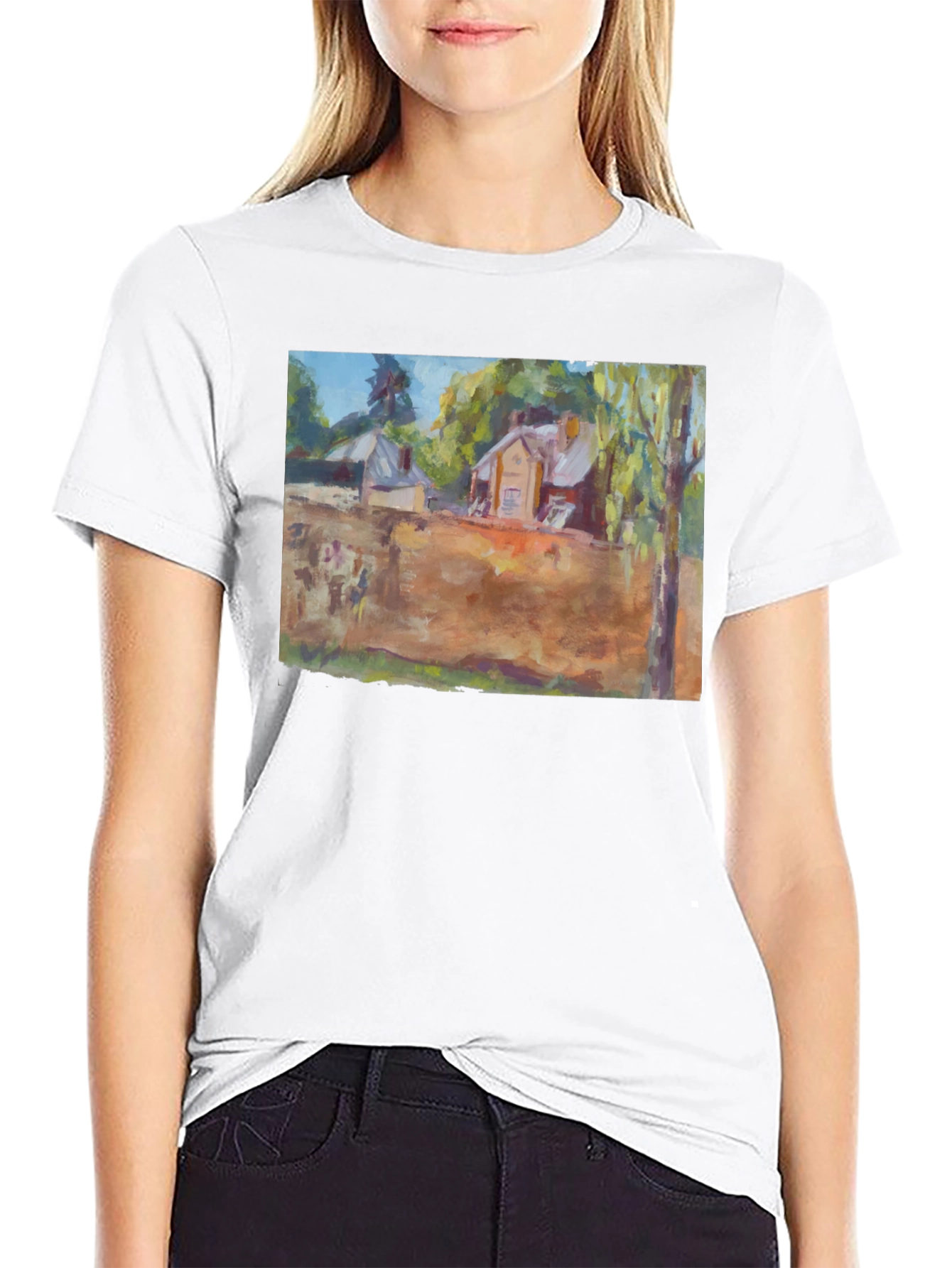 Artistic Landscape Print Black T-Shirt