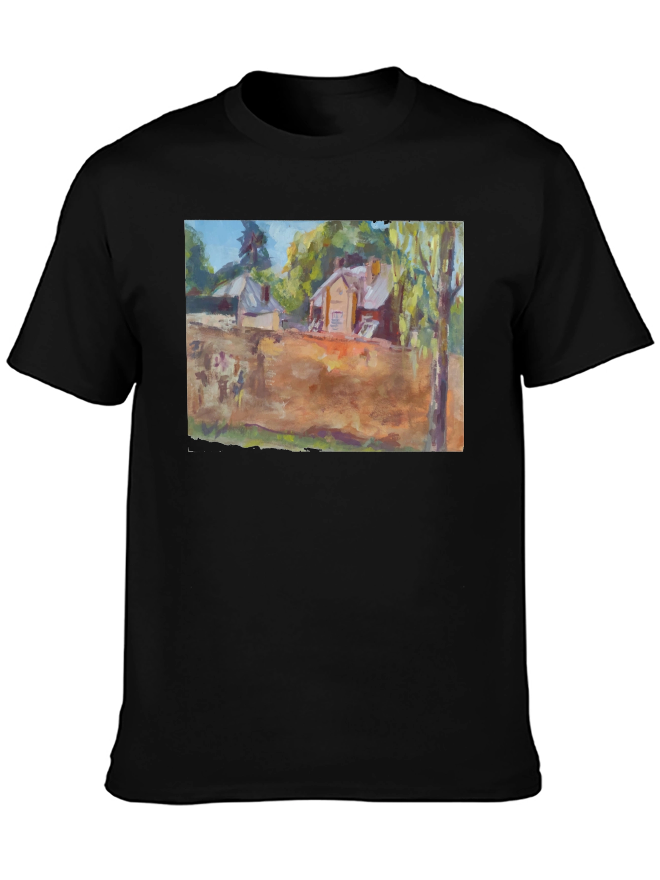 Artistic Landscape Print Black T-Shirt
