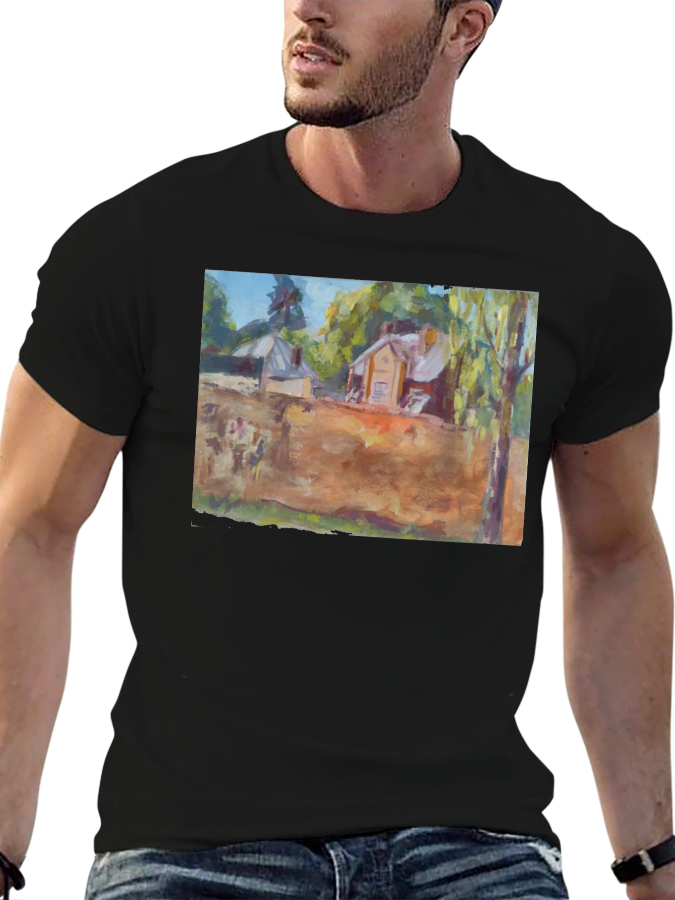 Artistic Landscape Print Black T-Shirt