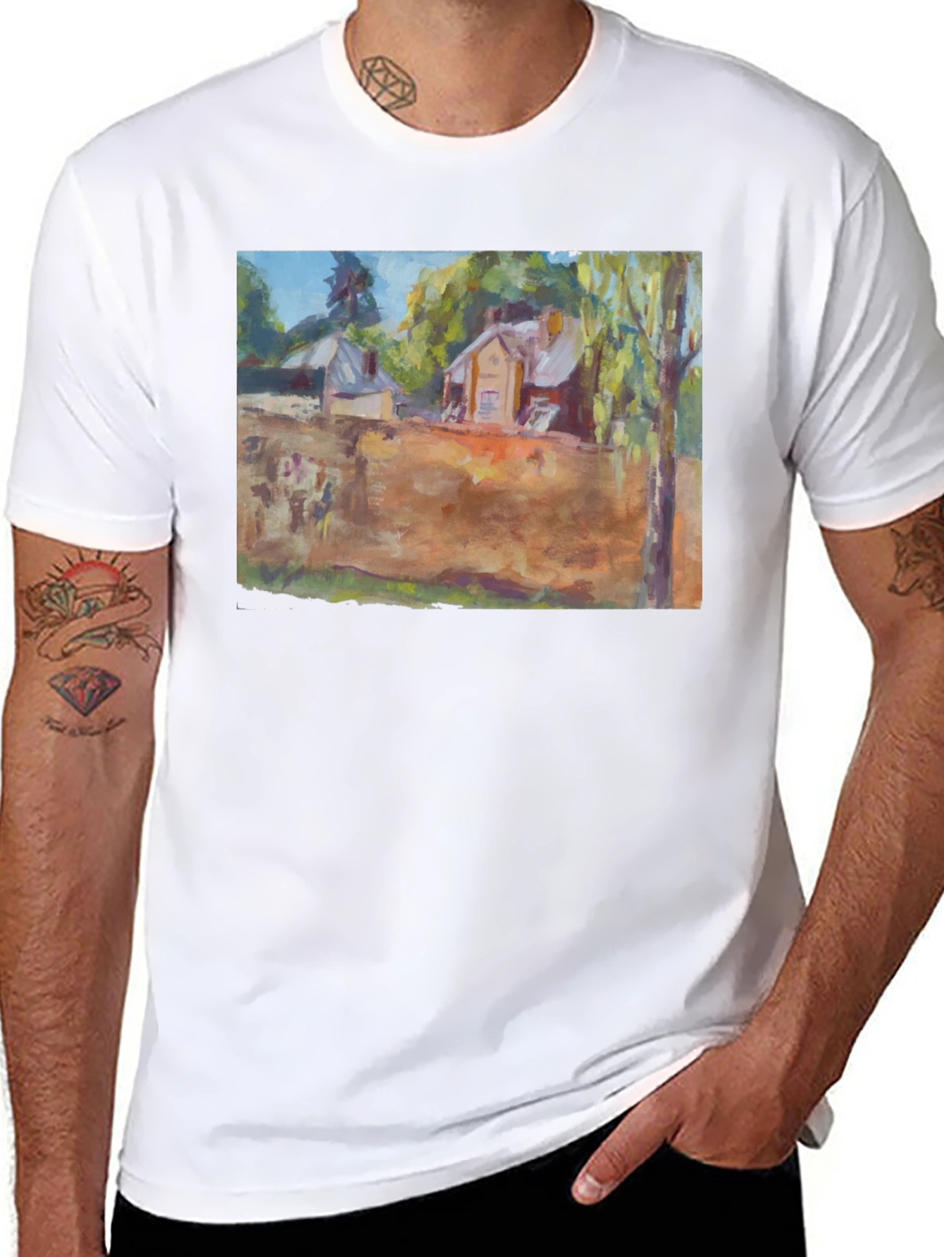 Artistic Landscape Print Black T-Shirt