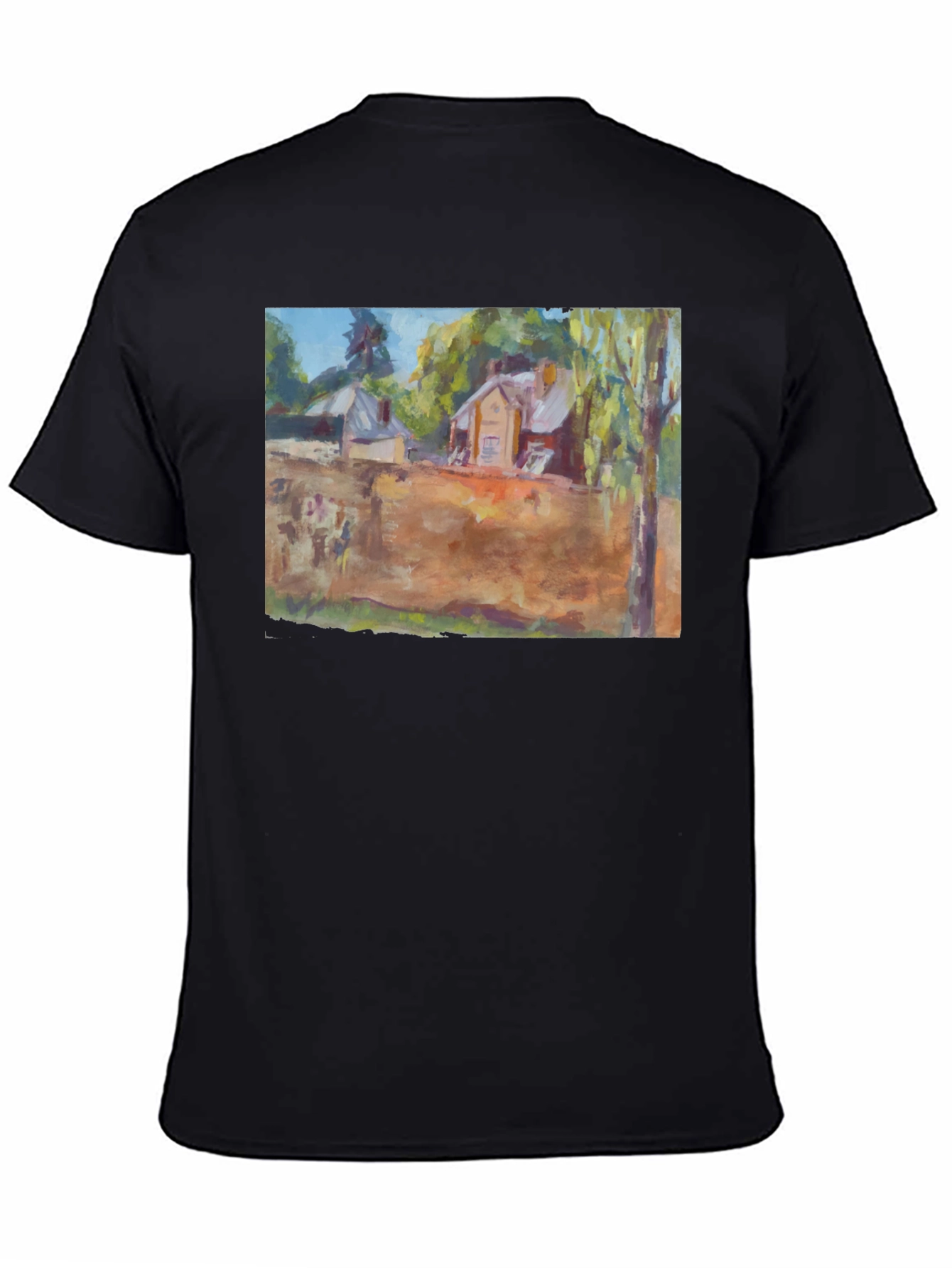 Artistic Landscape Print Black T-Shirt